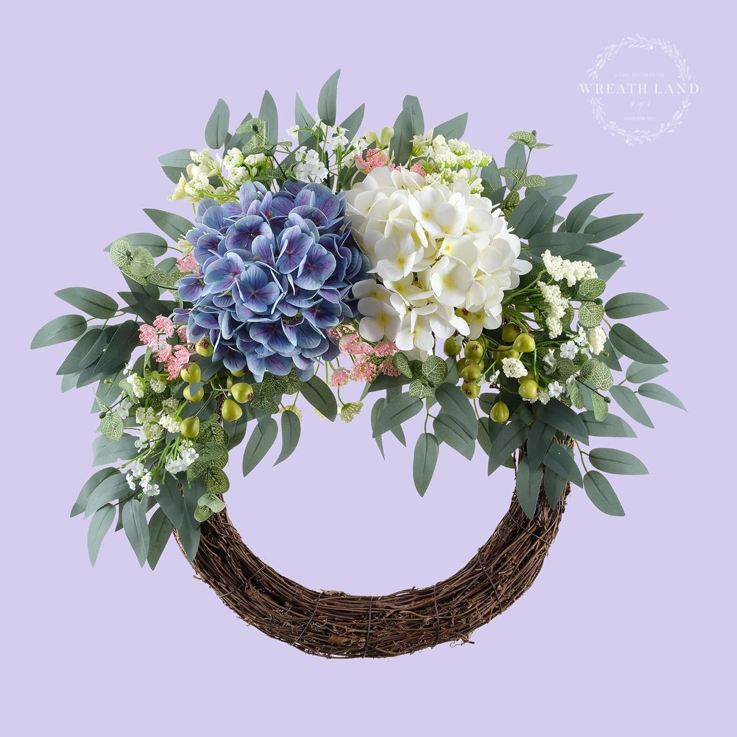 All-Season Interchangeable Grapevine Wreath - DIY Kit with Faux Silk Flowers, Leaves and Berries - Front Door Decor for Spring, Summer, Fall and Winter