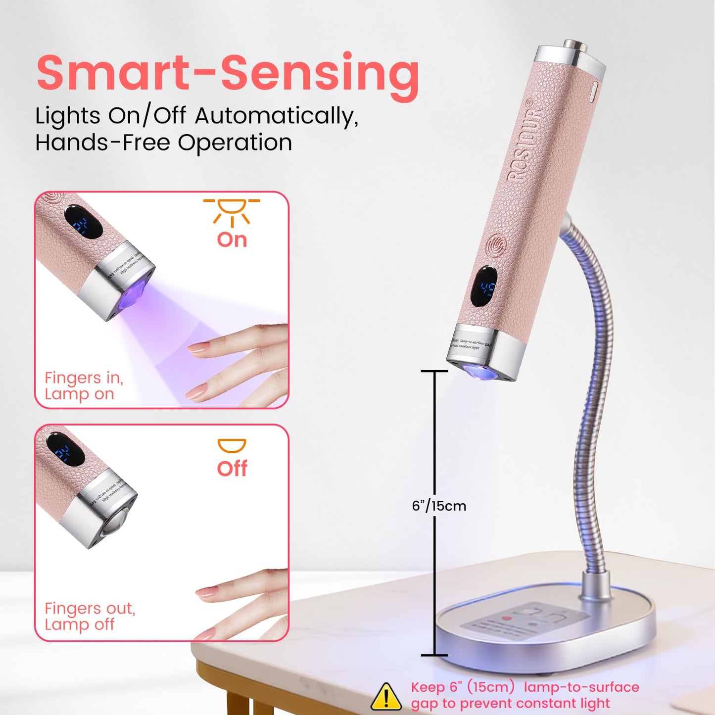 Rosiour Handheld Mini UV Light for Nails: Flash Cure UV Led Nail Lamp with Cat Eye Magnet- Hand Held Fast Dry Single UV Lamp Pen with Auto Sensor for Manicure Home Salon (Pink)