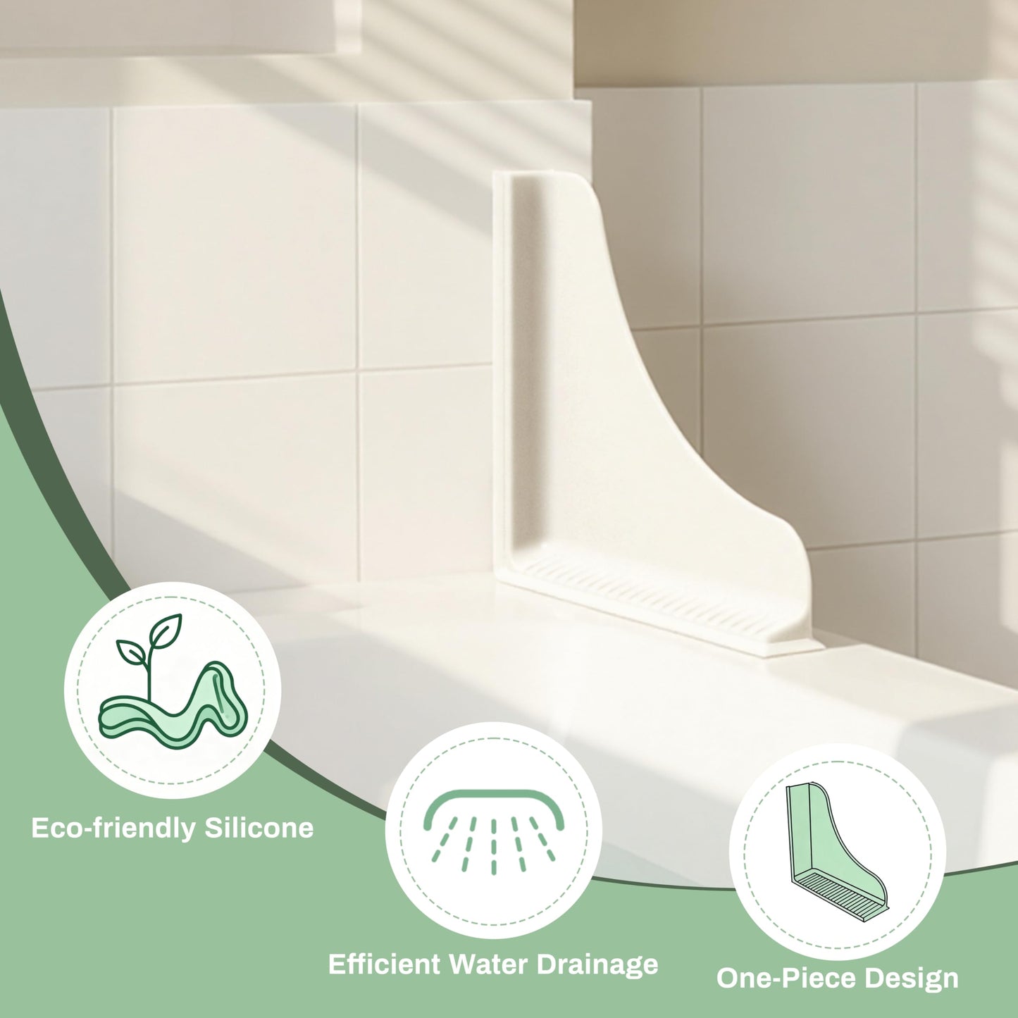 Roslim Shower Corner Splash Guard, 2 Pack No-Adhesive Silicone Bathtub Splash Guards with Suction Cups, Reusable Water Blocker for Tub & Walk-in Shower Corners, Keeps Floor Drier, White