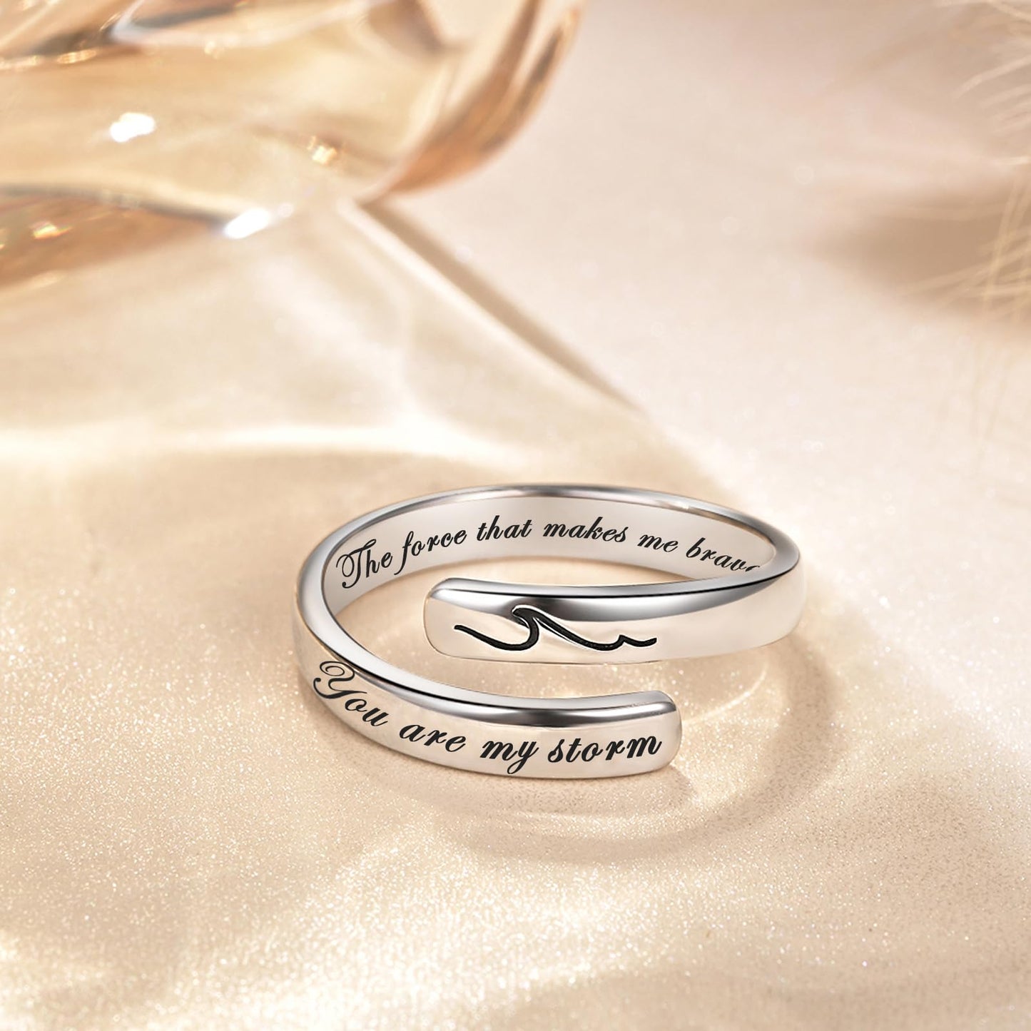 JXJL S925 Sterling Silver Inspirational Jewelry Rings Adjustable Ring Personality Encouragement Gift for Teens Women