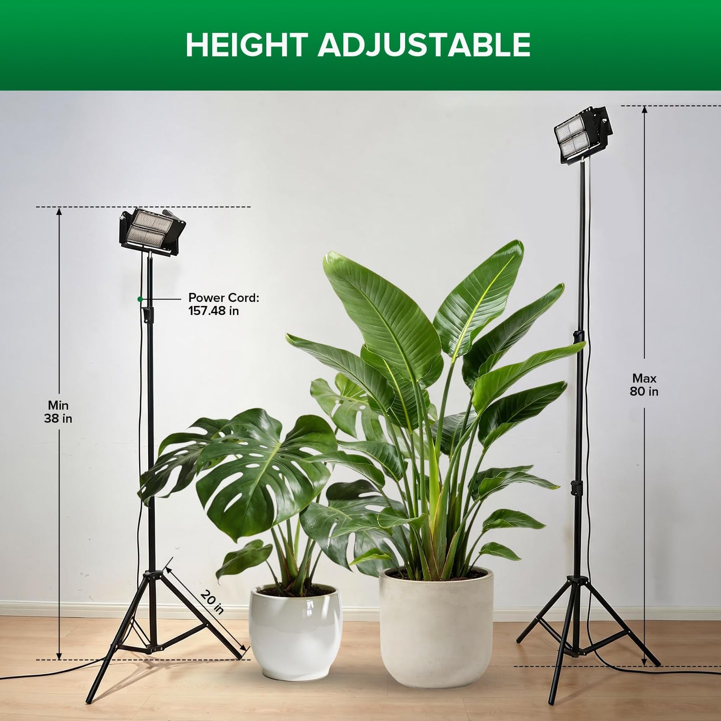 SANSI Grow Lights for Indoor Plants, 100W Dimmable Plant Lights for Indoor Growing, IP65 Full Spectrum High PPFD 10klm 38"-80" Adjustable Tall Standing Grow Light with Auto On/Off Timer Remote Control