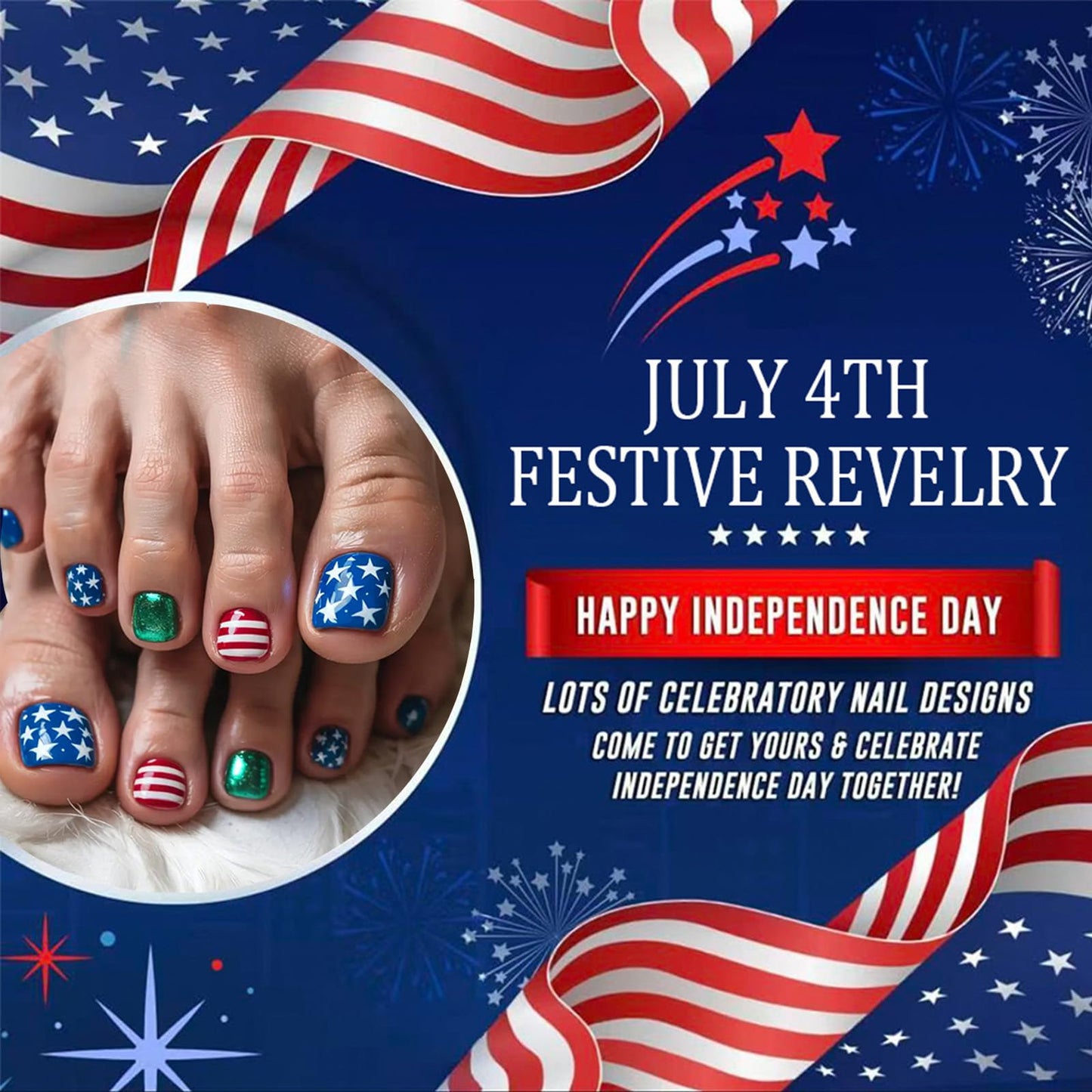 4th of July Press on Toenails Short Square Glossy Fake Toe Nails Green Glitter False Toenails Independence Day Star Stripe Toenail Press ons Acrylic Stick on Nails for Women 24Pcs