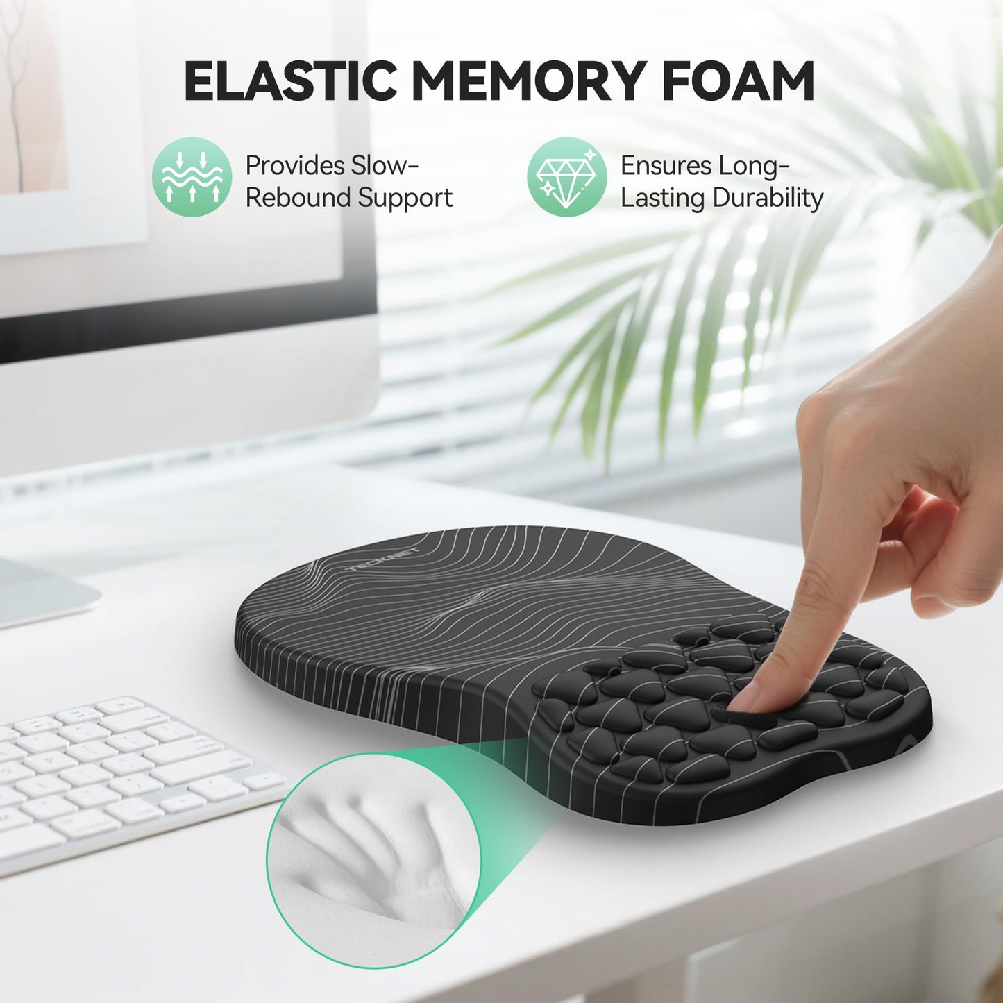 TECKNET Ergonomic Mouse Pad with Wrist Rest, Soft Mousepad with Massage Design, Memory Foam and Non-Slip PU Base for Pain Relief, Gaming Mouse Pad for Desk, Home, Office, 12x8 Inches, Black White