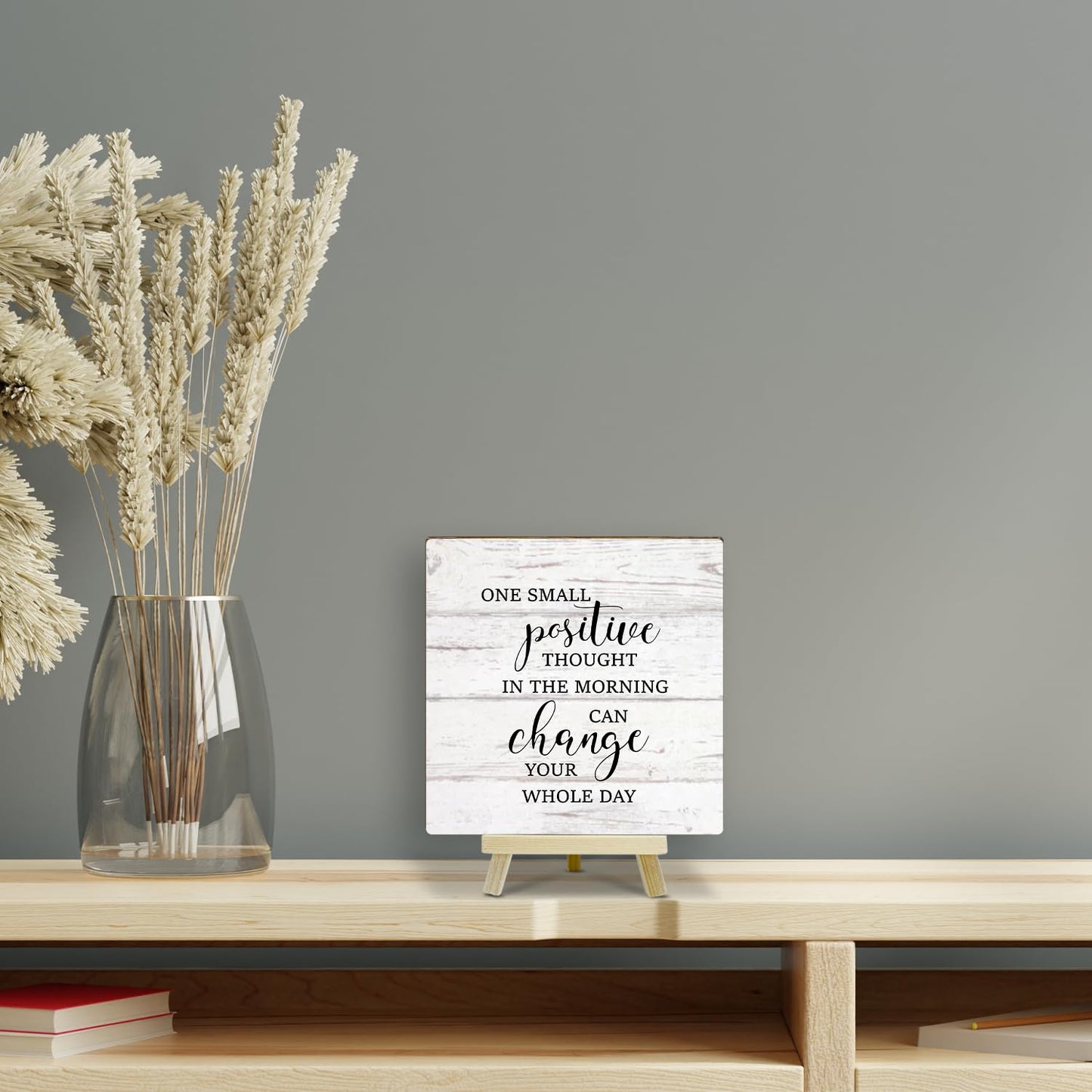 Inspirational Gifts for Women Man Her, One Small Positive Thought In The Morning Inspirational Wood Sign With Stand, Desk Decor Table Decoration for Home Office Shelf - 59