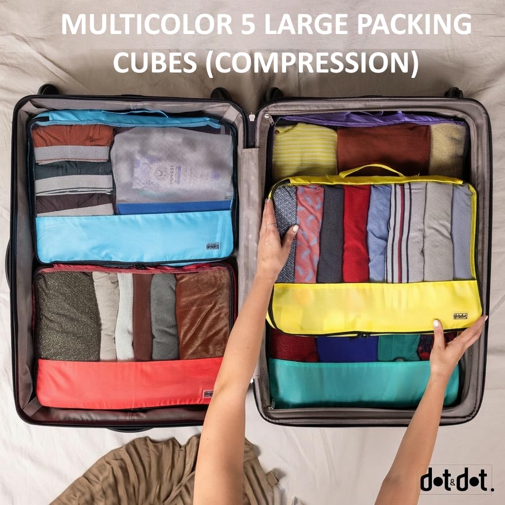 Large Packing Cubes for Travel - 5pc Packing Cubes for Suitcases - Lightweight Luggage Organizer Bags (Compression)