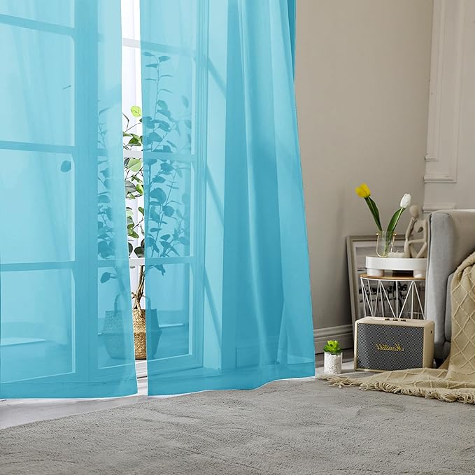 Lecloud Turquoise Sheer Curtains 90 Inches Long 2 Panels, Elegant Gauzy Airy Light Filtering Curtain, Voile Home Decor Drapes with Dual Rod Pocket for Bedroom Living Room, Each 42" W x 90" L