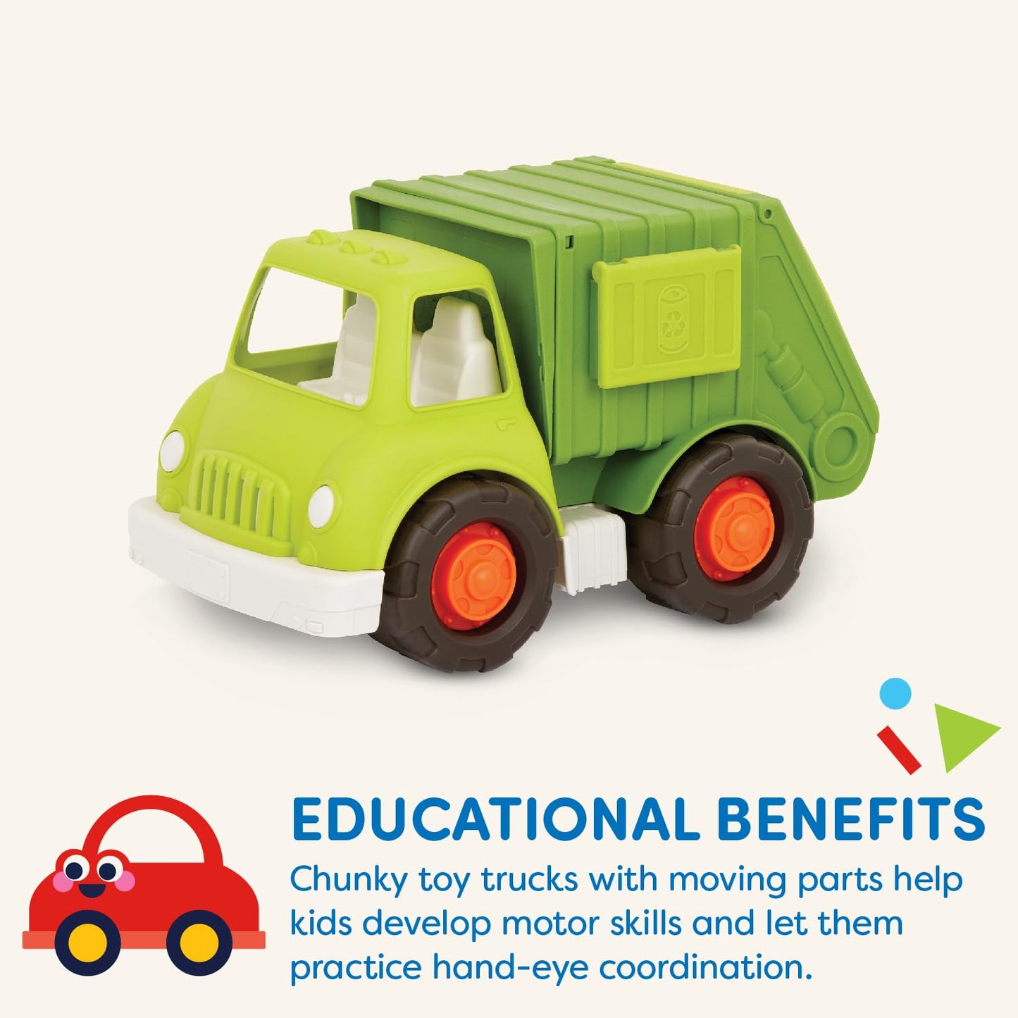 Battat – Wonder Wheels – Recycling Truck – 3 Compartments for Waste Management – Vehicle for Toddlers – Recyclable – 1 Year +