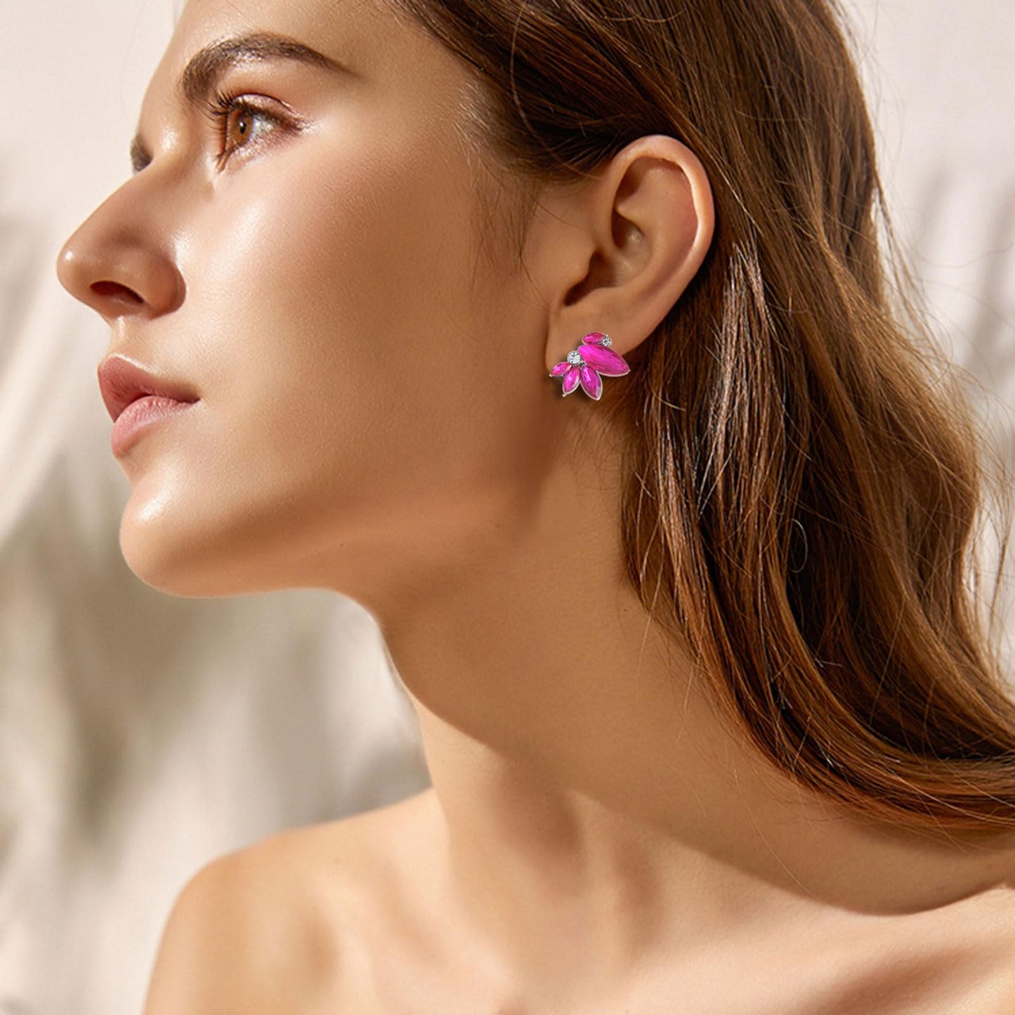 Hot Pink Earring for Women Sparkly Rhinestone Drop Earrings for Wedding Faux Crystal Earring Studs Silver-Tone