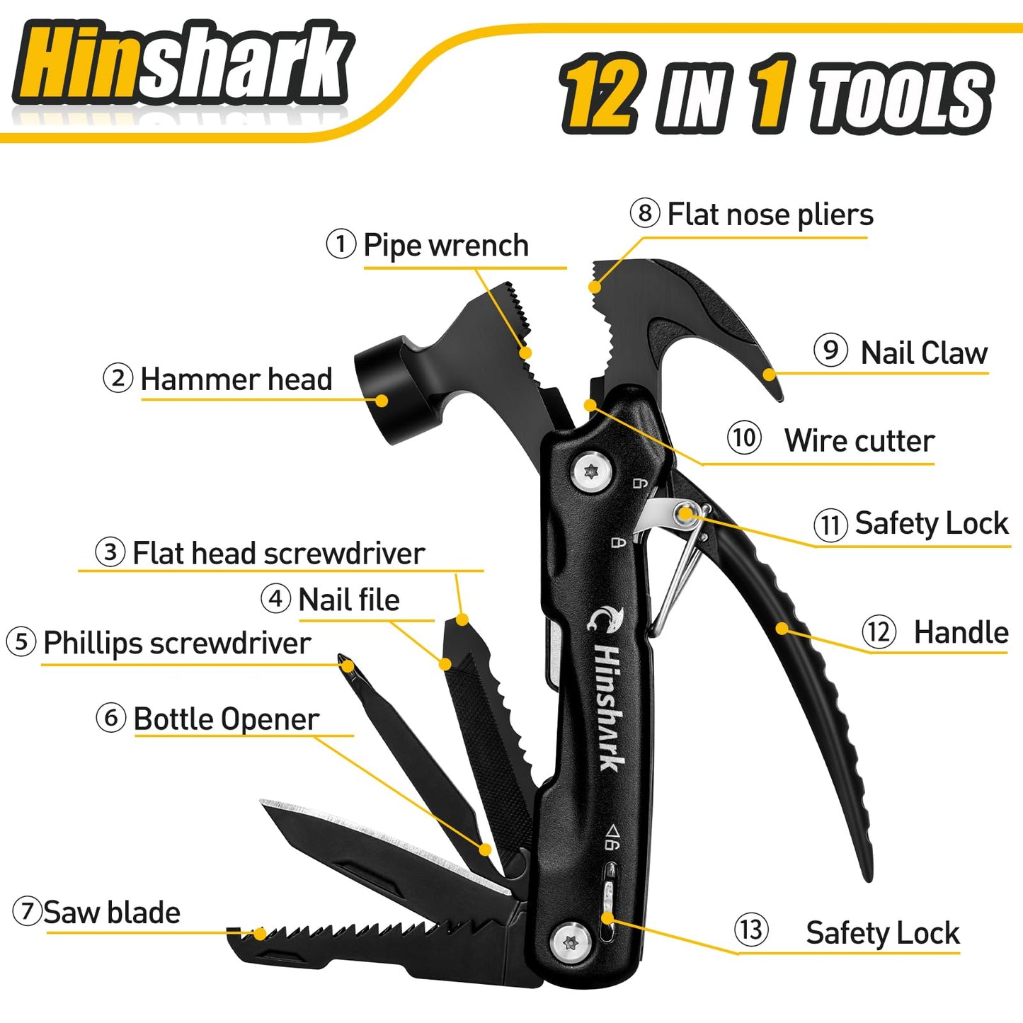 Gifts for Men, 12 in 1 Hammer Multitool, Anniversary Birthday Gift for Men Dad Husband Him Grandpa, Unique Gifts for Dad Who Have Everything, Camping Essentials Cool Gadgets Tools