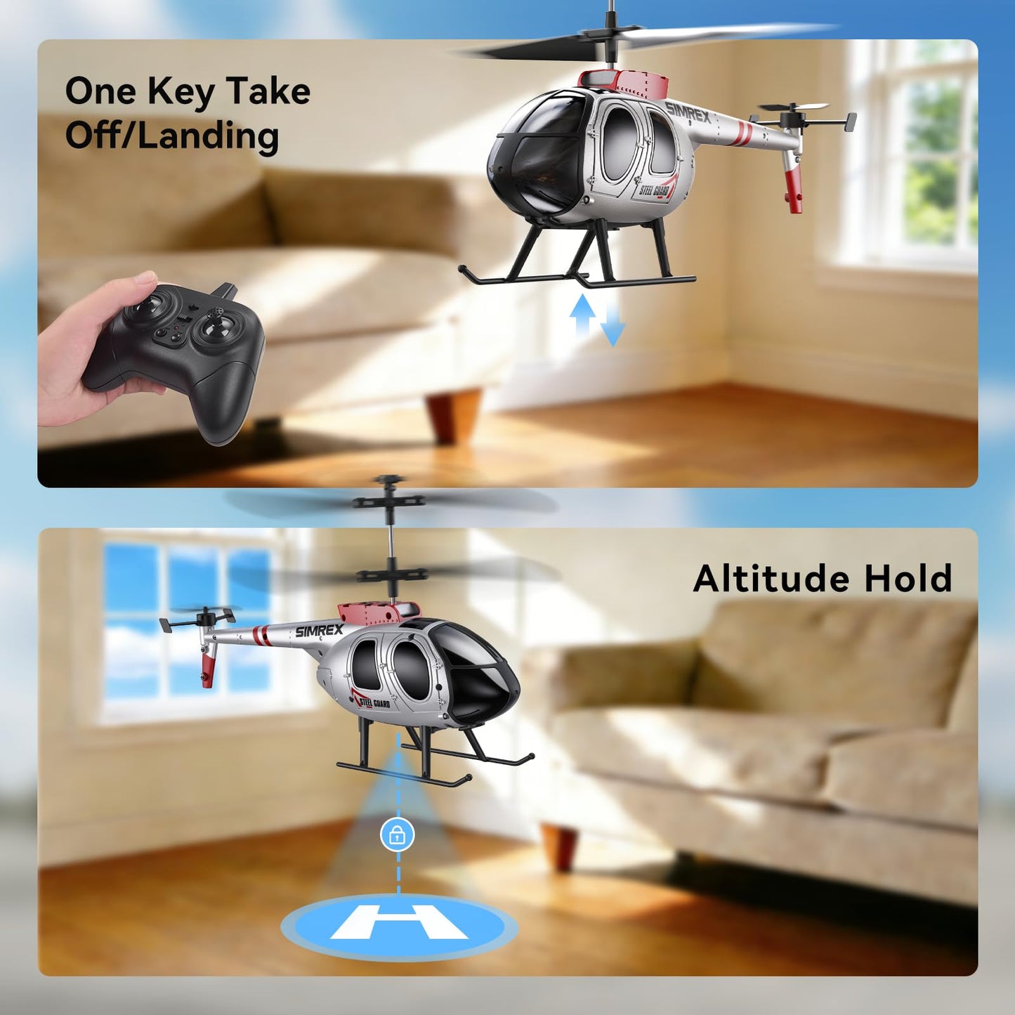 SIMREX RC Helicopter Toy for Kids & Beginners – Altitude Hold, 2 Speeds, Rechargeable with 2 Batteries, Indoor/Outdoor Hands-on Play, Ideal Gift for Boys Girls
