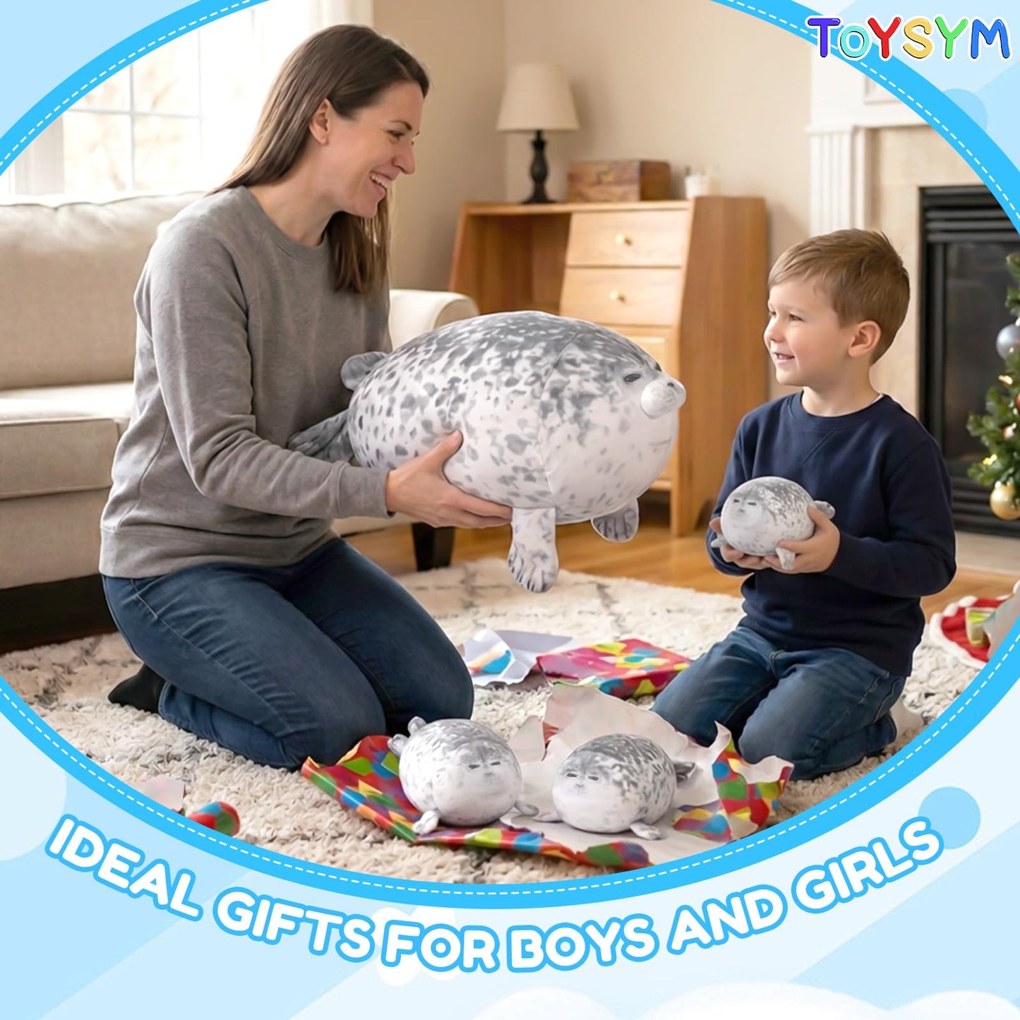 TOYSYM Chubby Blob Seal Pillow Cute Seal Plush with 4 Baby Plushies in Her Tummy, Soft Large Stuffed Animals Toy Gifts for Kids (20inch)