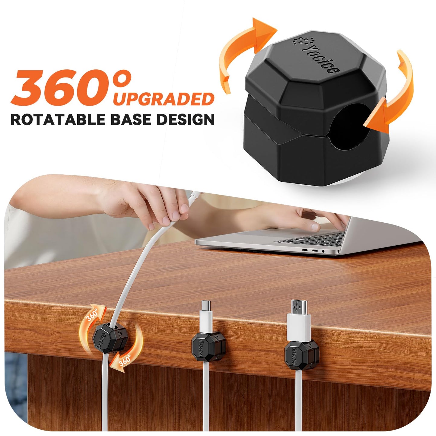 12 Pack Rotatable Cable Clips,Spring Cord Organizer Desk Cable Management Cord Holder Adhesive Phone Charger Cord Clips for Home Office Car Wall Nightstand Accessories Black