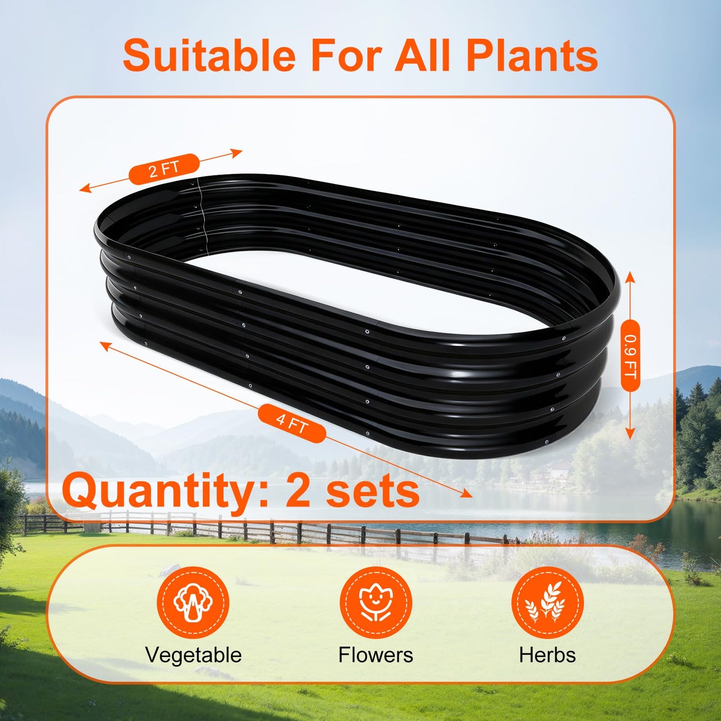 Rakukiri Raised Garden Bed Outdoor 2 Sets Oval Large Coating Metal Planter Box with No Heavy Metal for Vegetables, Flowers, Herbs