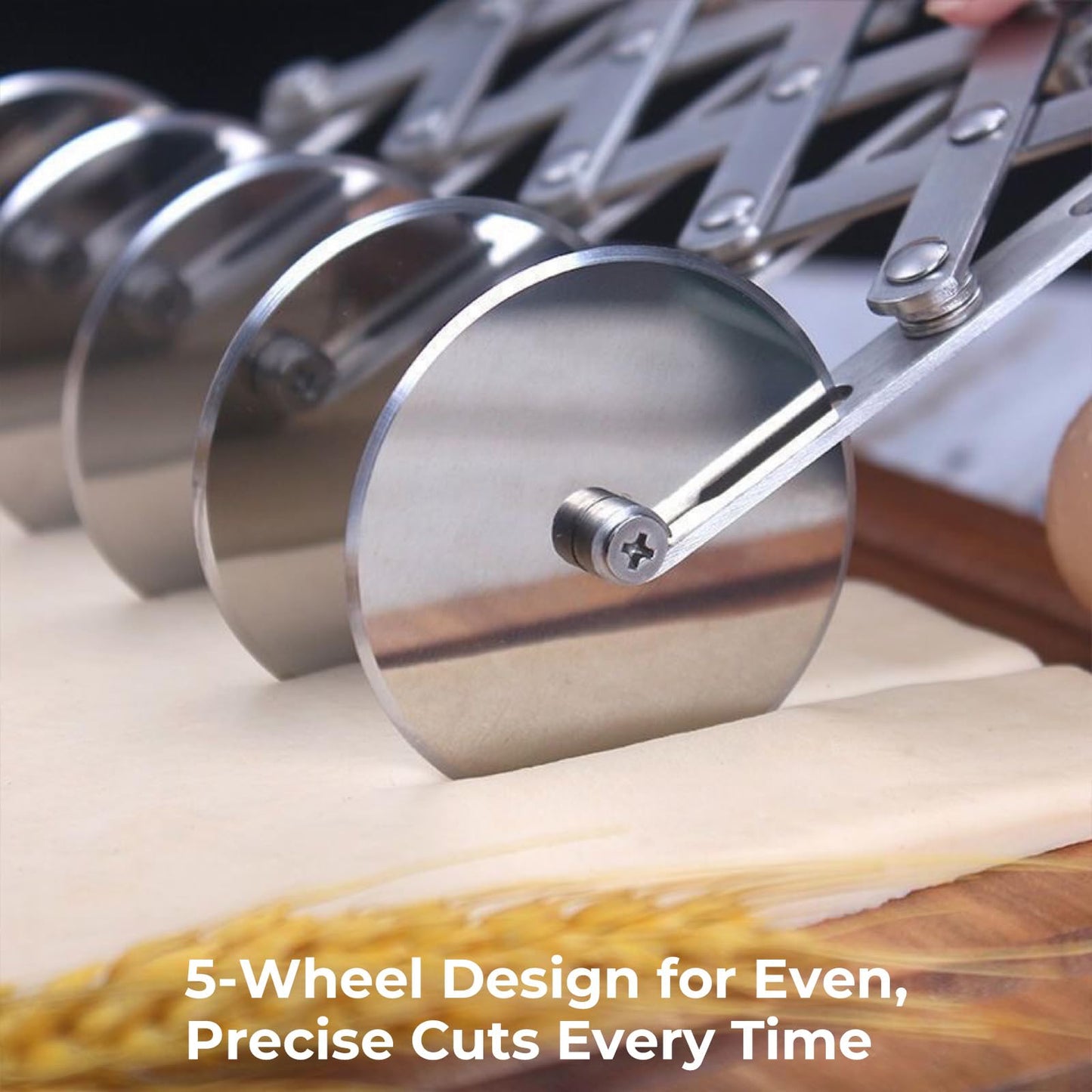 5 Wheel Pastry Cutter, Stainless Steel Pizza Slicer, Expandable Dough Cutter, Multi-Round Pastry Knife, Baking Cutter Roller Cookie Ravioli Cutter Wheel Divider