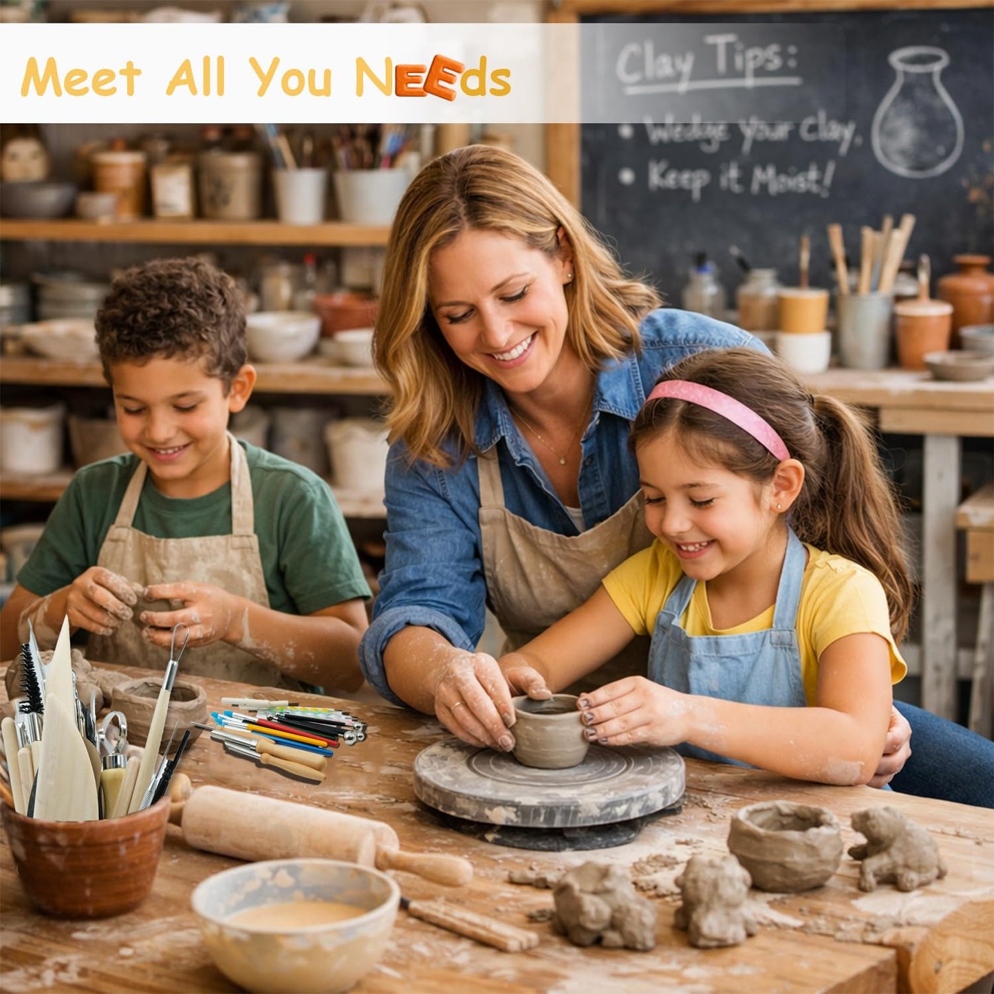 OMTRS Clay Sculpting Tools Kit, Pottery Clay Tools for Adult, Beginners and Artists, Pottery Carving Kit for Pottery, Dotting, Molding, Shaping (Natural)