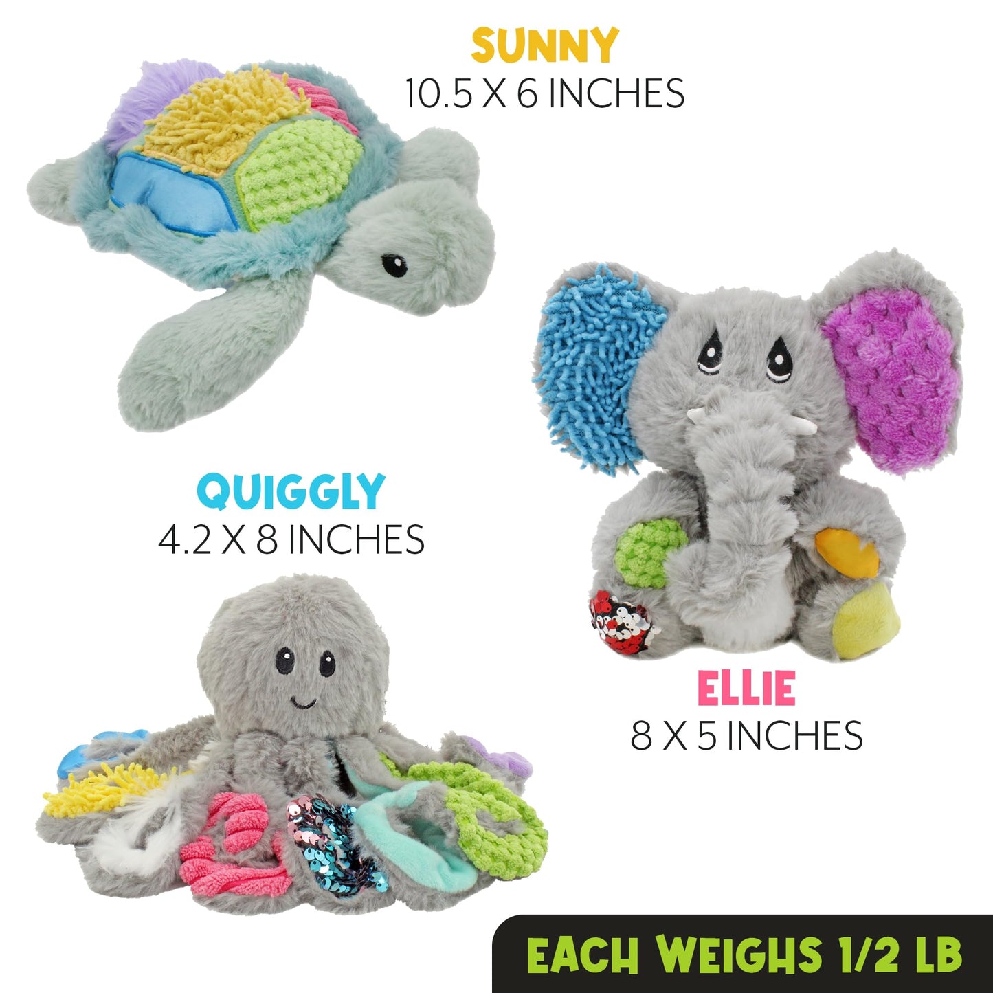 MEAVIA Sensory Plush Gift Set (Set of 3); Mini Friends, Octopus, Elephant, and Turtle Stuffed Toys
