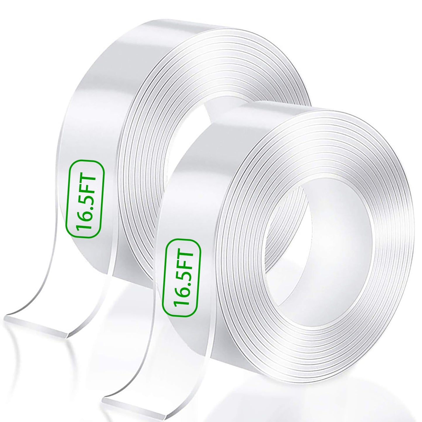MPresh Double Sided Tape Heavy Duty (2 Rolls Total 33 ft), Strong Clear Sticky Tack Mounting Tape, Removable Nano Adhesive Tape for Wall, Home, Office, Picture Hanging, Poster, Rug Fixing Strips