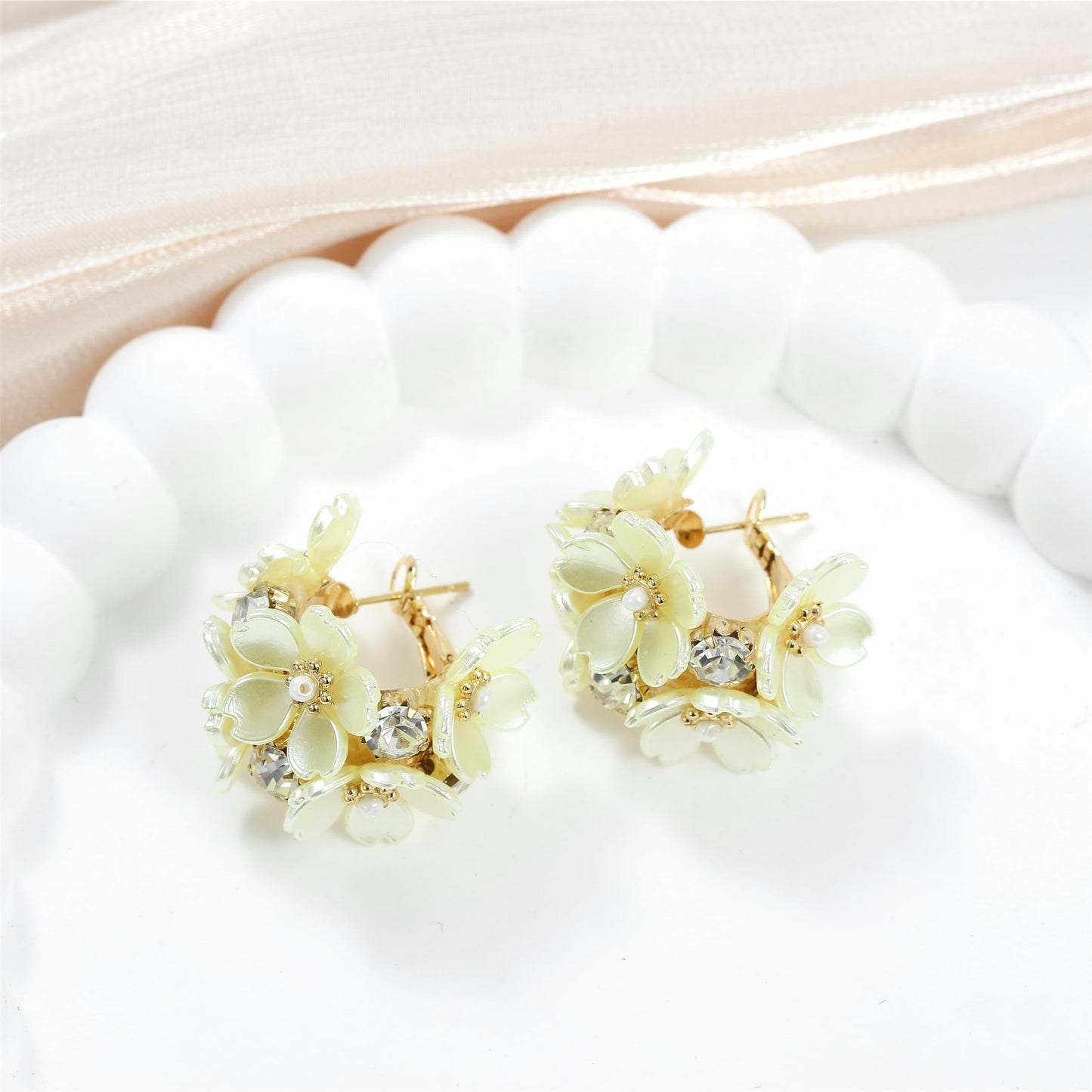 Xalroco Statement Rhinestone Flower Stud Hoop Earrings for Women Yellow Acrylic Pearl Earrings (Yellow Flower)
