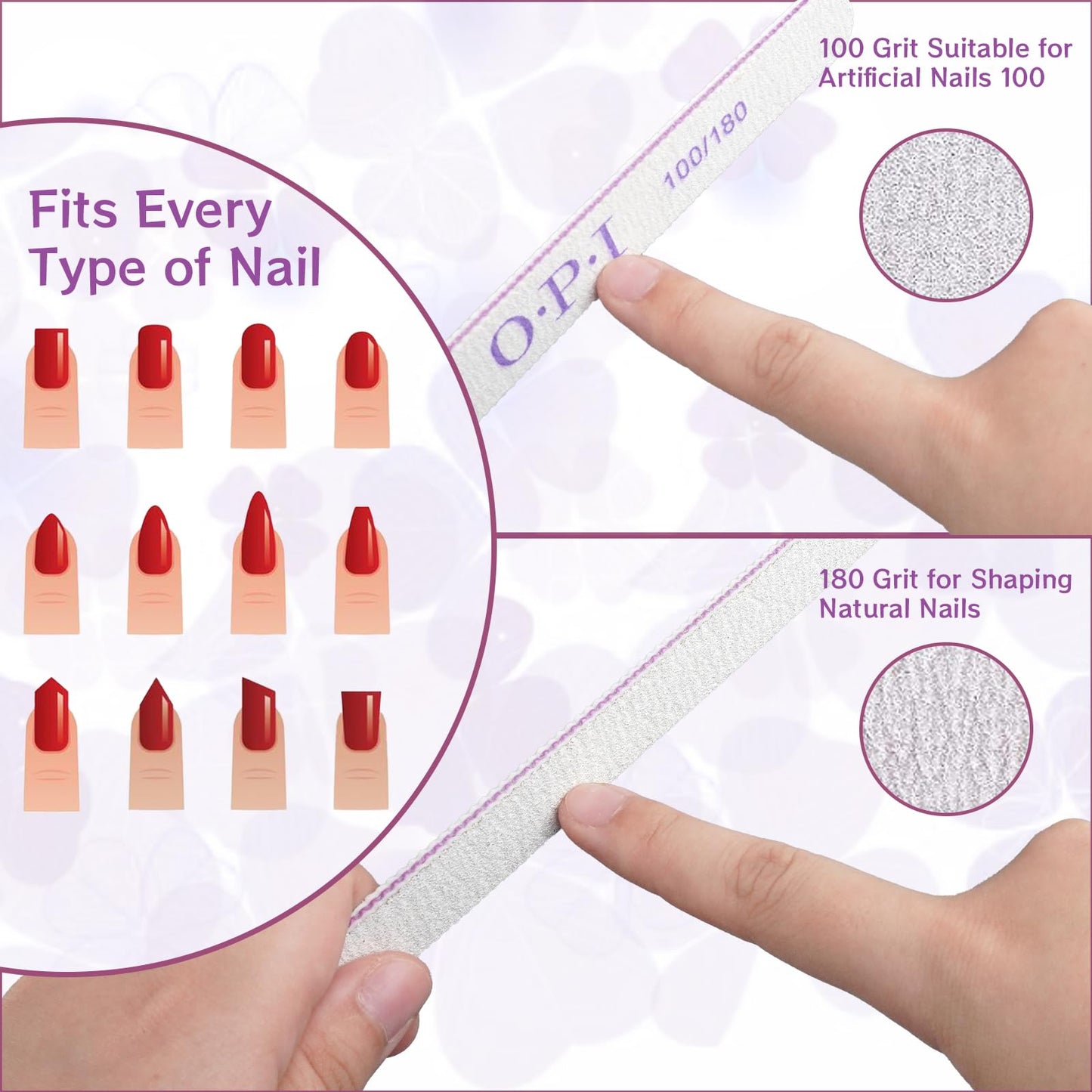Patscorai 150 Pcs 100/180 Grit Nail Files Reusable Manicure Tools Washable Nail Buffers Double Sided Emery Boards for Home Salon Natural Acrylic Toenails