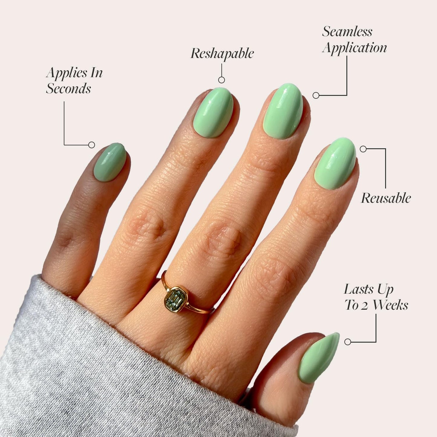 Glamnetic Press On Nails - Mint Green | Solid Opaque Pastel Green Short Oval Fake Nails, Salon Quality | 15 Sizes - 30 Nail Kit with Glue