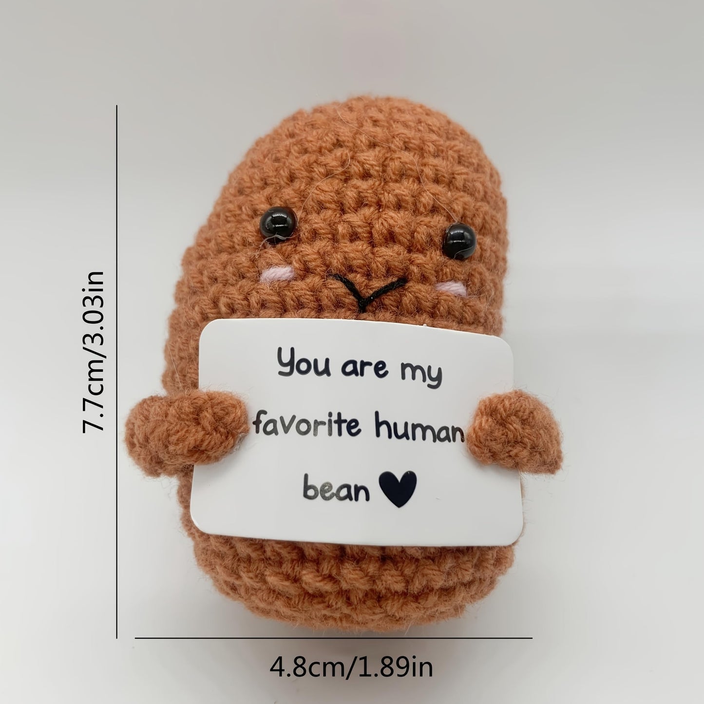 Funny Emotional Support Ornament, Creative Gift Handmade, Crochet Positive Bean Plush Doll with Motivational Message Card, Soft Yarn, 3x1.89 Inch, Desk Companion,Cute Doll,Positive Bean