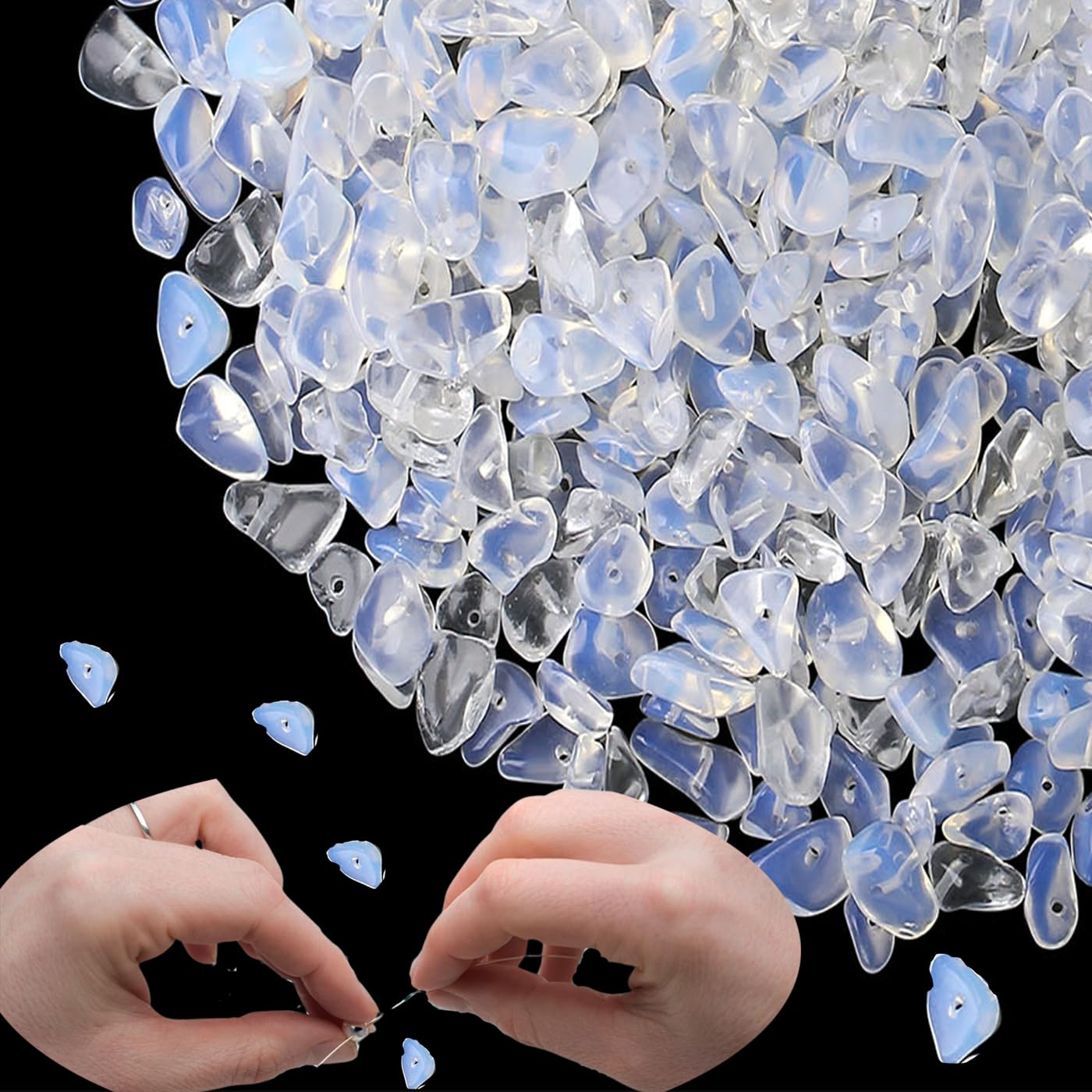 XIANNVXI Opalite Beads, Natural Chip Stone Beads 400Pcs Crystal Bead 5-8mm Irregular Healing Crystal Loose Rocks for DIY Jewelry Making