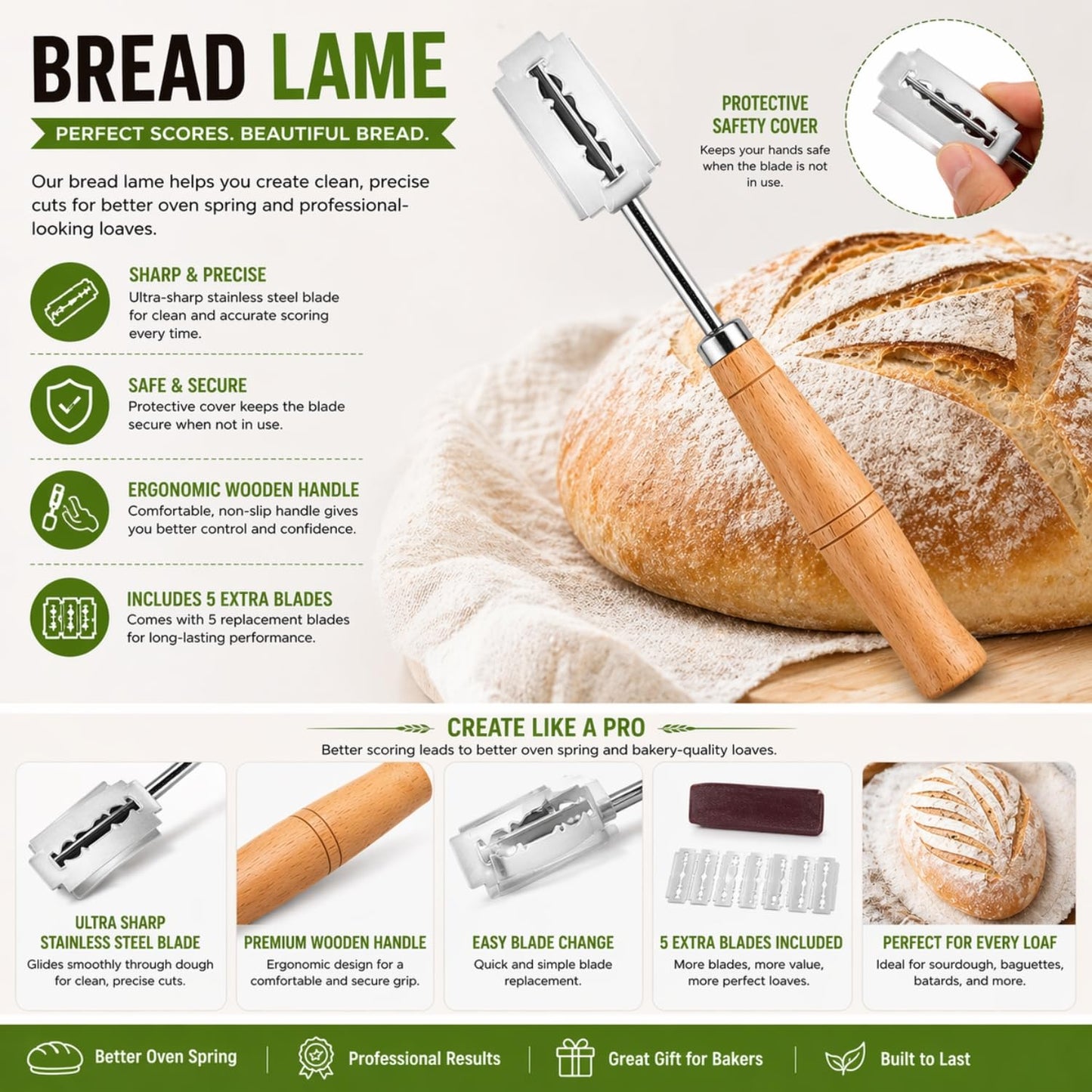 BOORIKA Sourdough Bread Baking Tool Set with Danish Dough Whisk, Bread Lame & Blades, Bench Scraper, Dough Scrapers and Silicone Brush – Sourdough Starter Kit