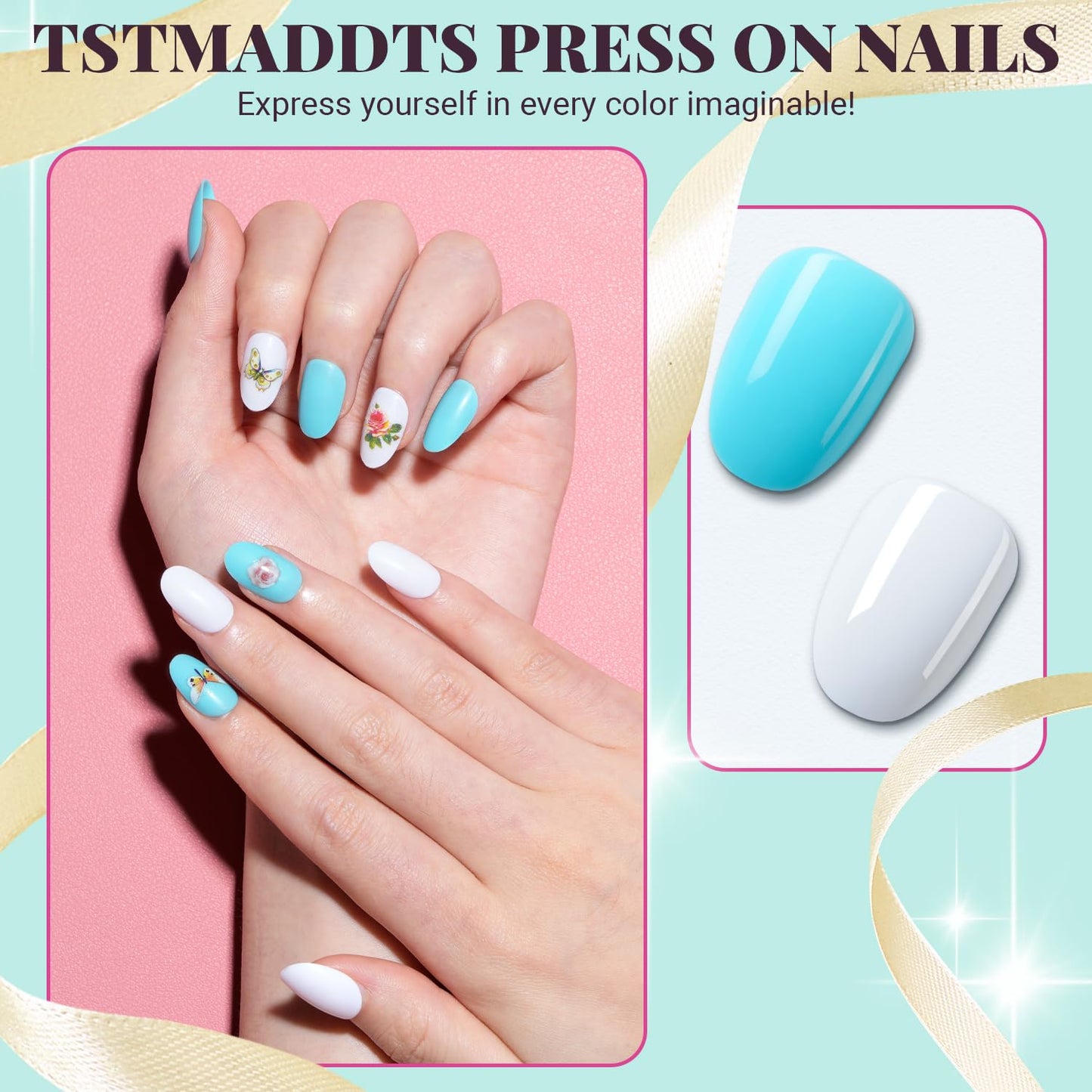 24 Colors Press On Nails, TsMADDTs 720 pcs Short Oval Press On Nails with Glue, File, Tabs, Stickers and Tweezer for Home Manicure or Salon