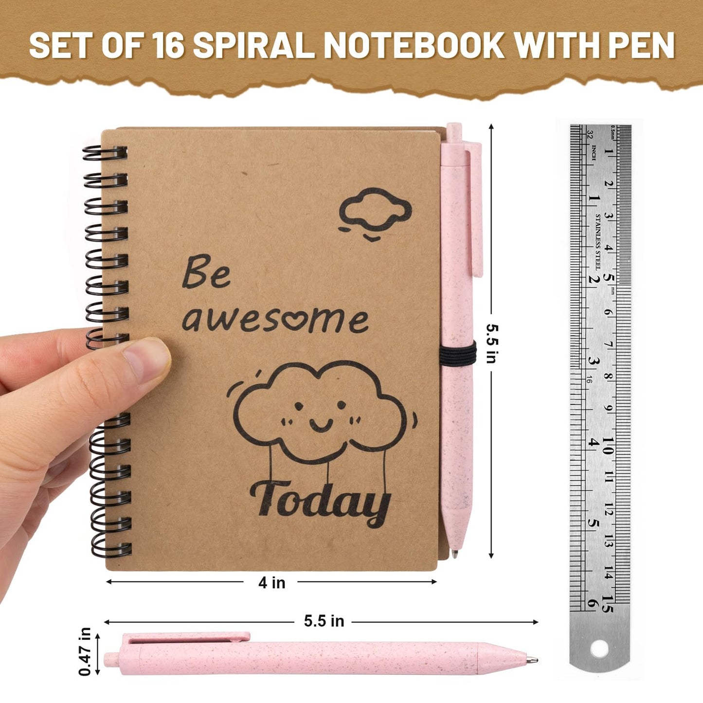 Dynta 16 Set Inspirational Journals Bulk, 4"x5.5" Small Spiral Notebooks with Pens, Motivational Office School Supplies, Gifts for Coworkers Employees Students
