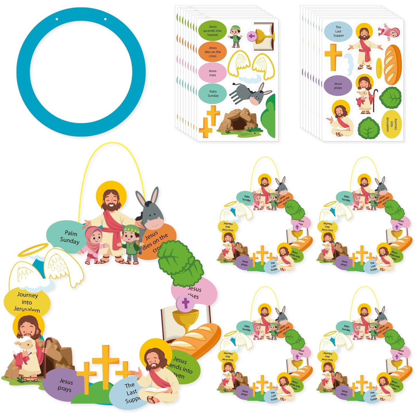 PAIVSUN 12Pcs Easter Wreath Craft Kits, DIY Holy Week Christian Wreath Hanging Ornaments, Make Your Own Religious Paper Arts Craft for Sunday Party Favors Home Activities Front Door Decor