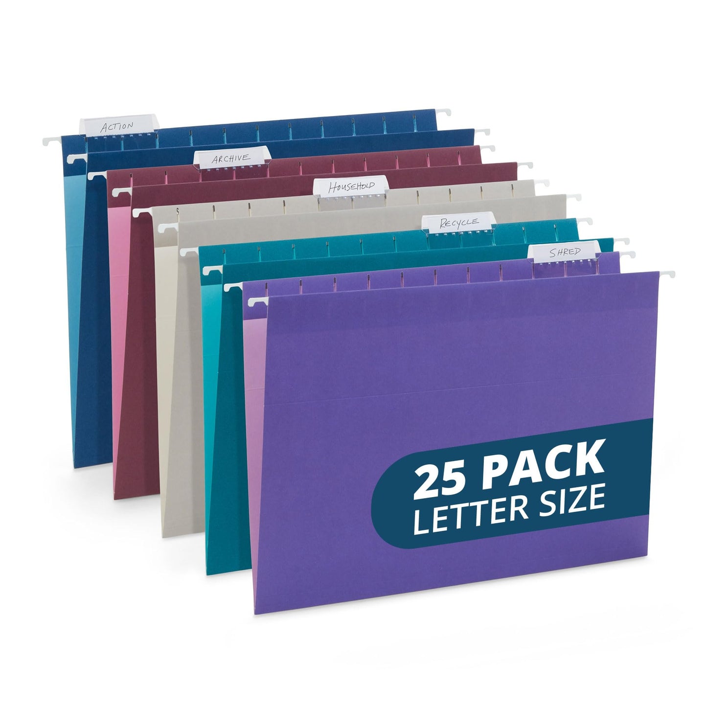 Blue Summit Supplies 25 Jewel Tone Hanging File Folders Letter Size with Tabs, Reinforced Hanging File Folders Jewel Tone, Includes Plastic Tabs and Inserts