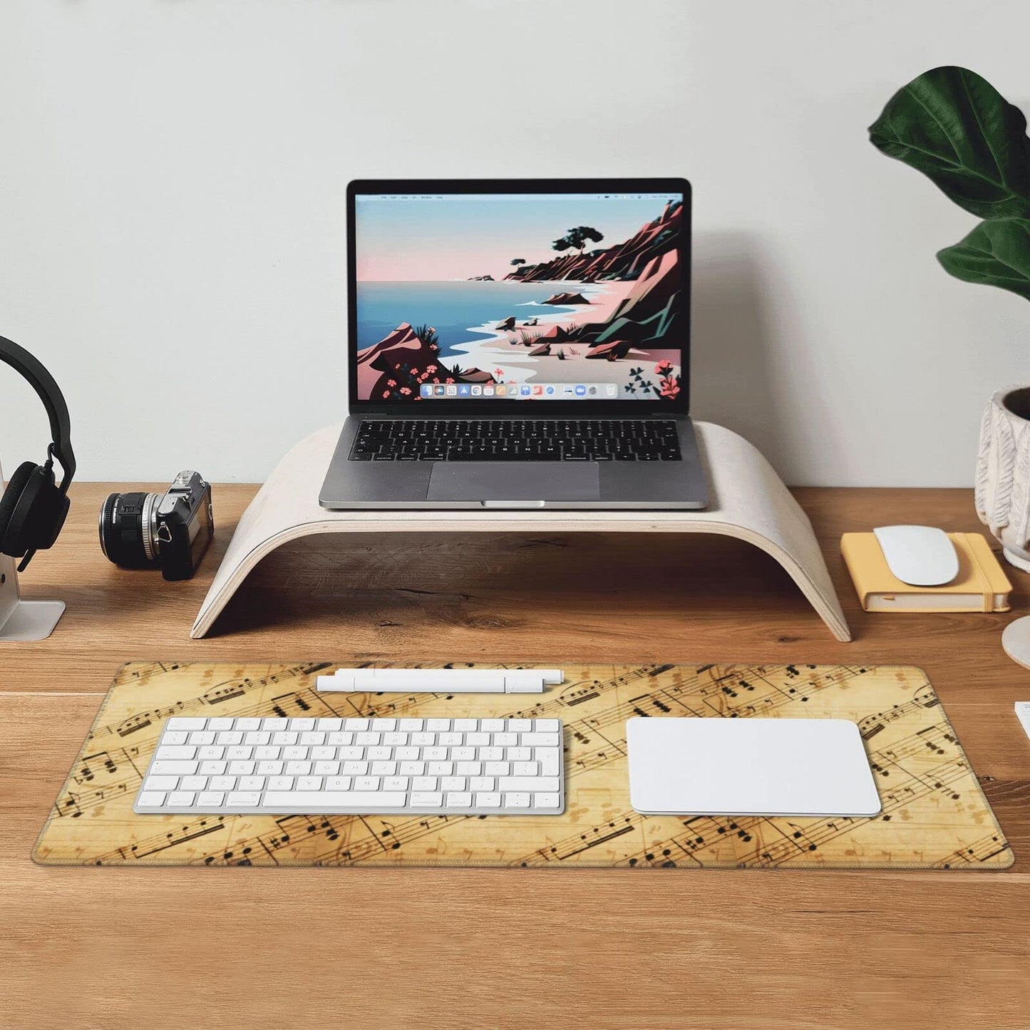 Famame Laptop Mouse Pad Retro Piano Music Score Desk Mat with Stitched Edges 31.5X 11.8 inch Non-Slip Large Keyboard Rubber Writing Table Mat for Office Home
