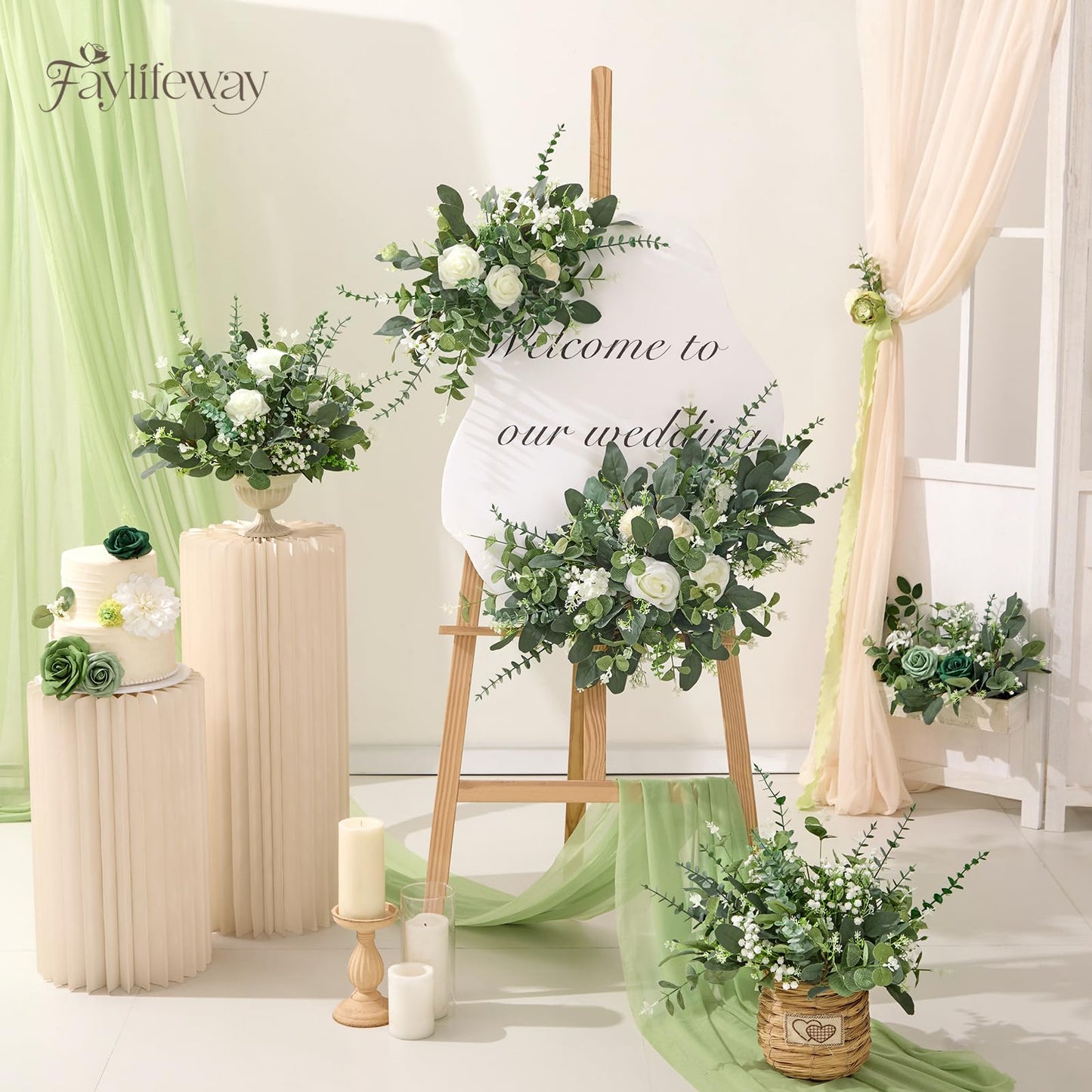 Faylifeway 120 Pcs 4 Kinds Mixed Eucalyptus Greenery Stems, Baby Breath Flowers Artificial Bulk and Greenery Stems for DIY Bouquets Wedding Home Floral Decor