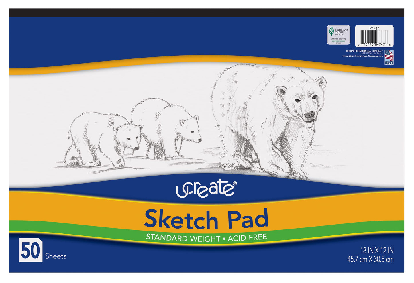 UCREATE - P4747 UCreate Sketch Pad, Standard Weight, 18" x 12", 50 Sheets