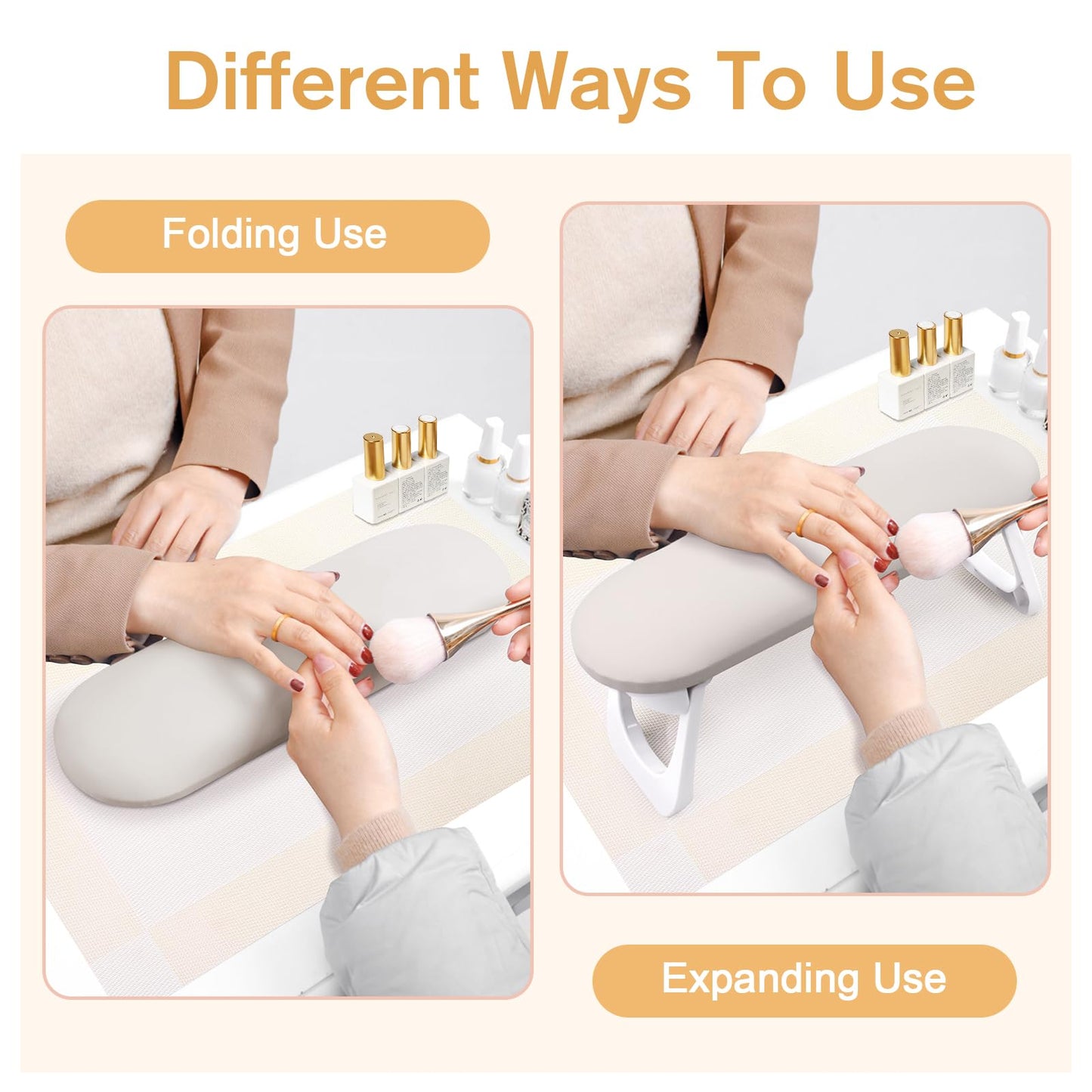 Subay Nail Arm Rest, Foldable PU Leather Nail Hand Rest for Acrylic Nails Cushion Hand Holder, Nail Hand Pillow Nail Art Accessories Tool for Nails Tech Manicure Pedicure Salon Home Use - Light Gray