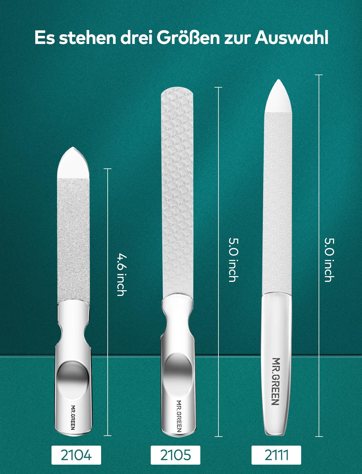 MR.GREEN Professional Double Sided Stainless Steel Nail File with Non-Slip Handle and Leather Case, Pointed Nail Buffering Files Washable