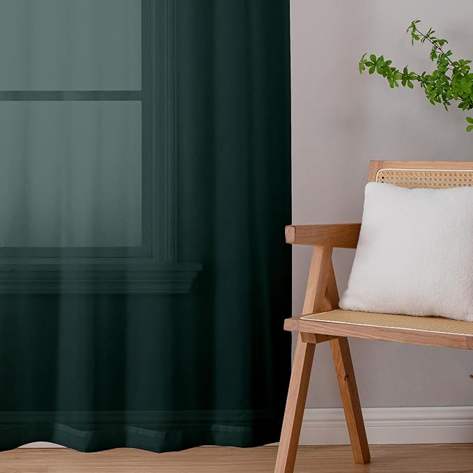 Chyhomenyc Hunter Green Sheer Curtains 84 inches Long 2 Panels, Light Filtering Emerald Voile Christmas Sheer Window Curtain Drapes for Living Room Bedroom, 1 Pair, Each 42W x 84L