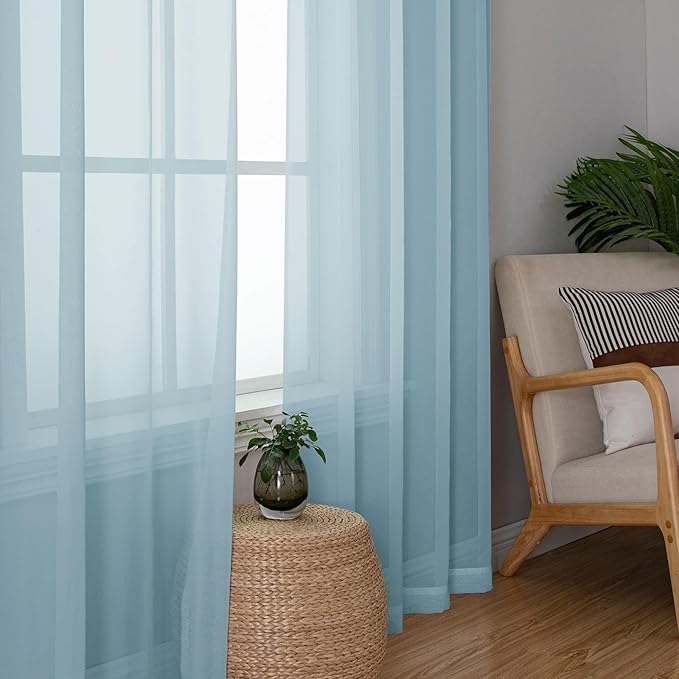 Simplebrand Sky Blue Sheer Curtains 84 Inches Long, Light Filtering Rod Pocket Solid Color Window Sheer Curtain Panels, Elegant Curtains & Drapes for Living Room, Bedroom 2 Panels (42" W x 84" L)