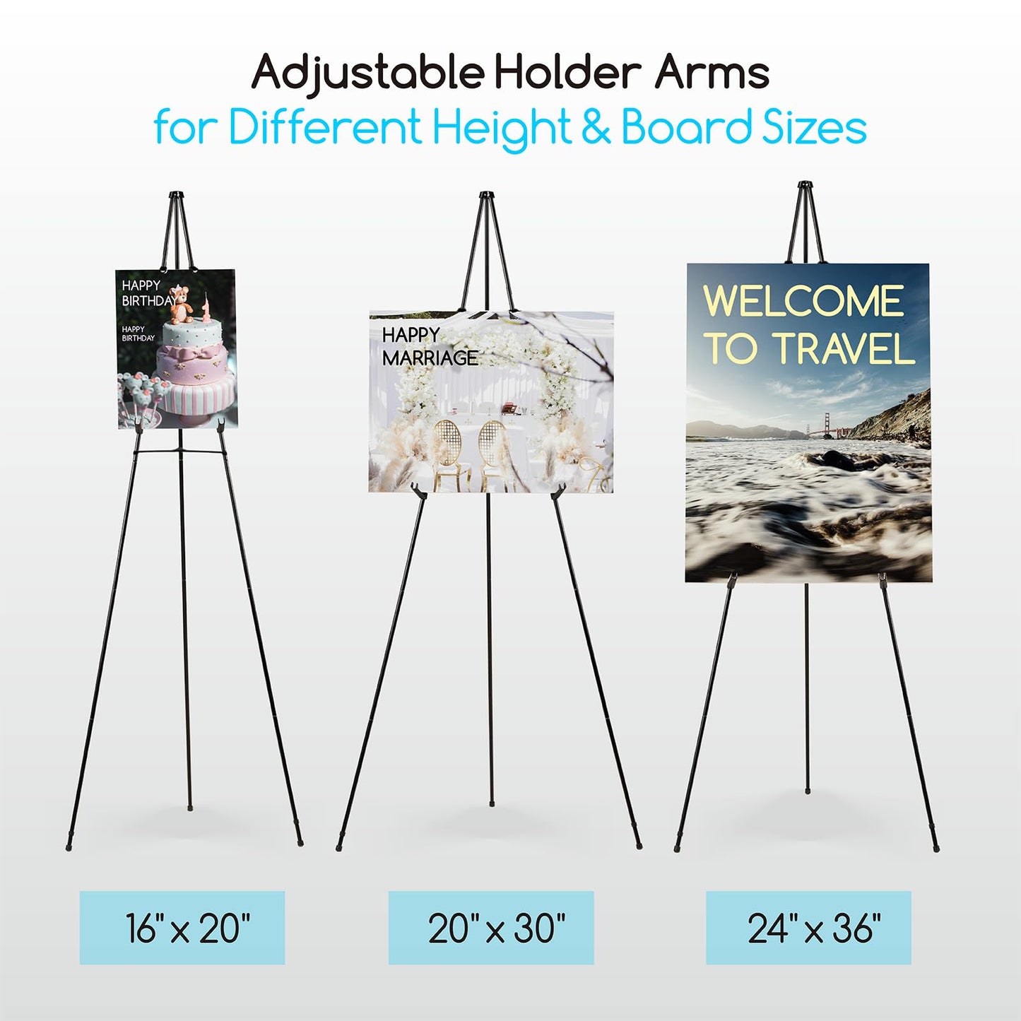 MEEDEN 6Pcs Easel Stand for Sign: 63" Art Metal Easels for Display with Bag - Portable Foldable Instant Tripod Easel Sign Stand for Wedding, Painting Canvas, Presentations, Posters