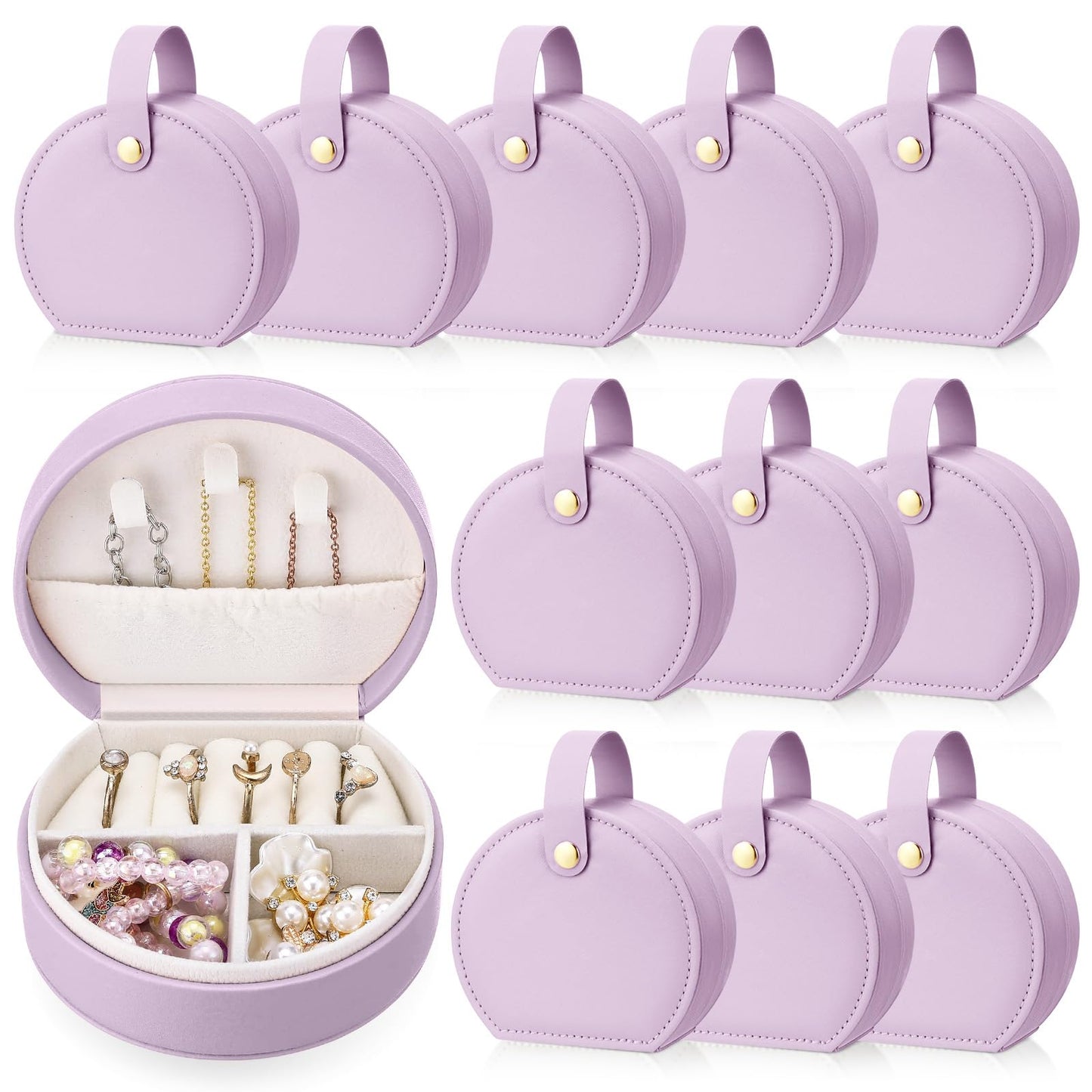 Weysat 12 Pack Travel Jewelry Case Bulk Mini Leather Bridesmaid Jewelry Gift Box Small Earring Storage Organizer (Purple)