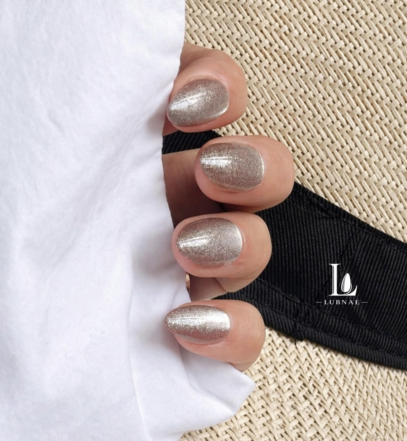 Lubnae Luxury Press-On Nails – Short Almond Reusable Glue On Nails – Salon Quality At-Home Manicure Kit – Designed in Paris