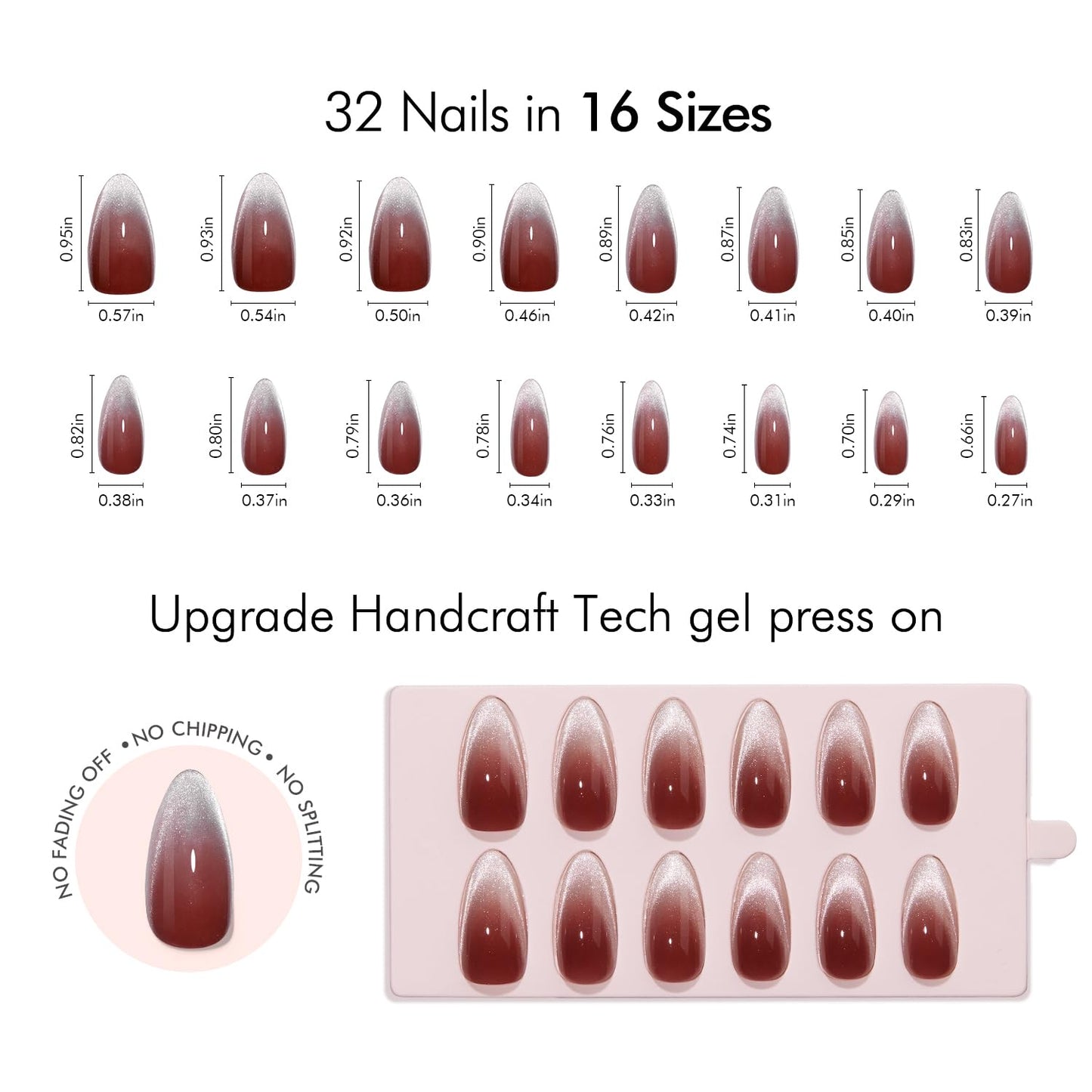 VSALON Press on Nails Almond - Deep Blue Cat Eye & Ombre Maroon Cat Eye French Tip