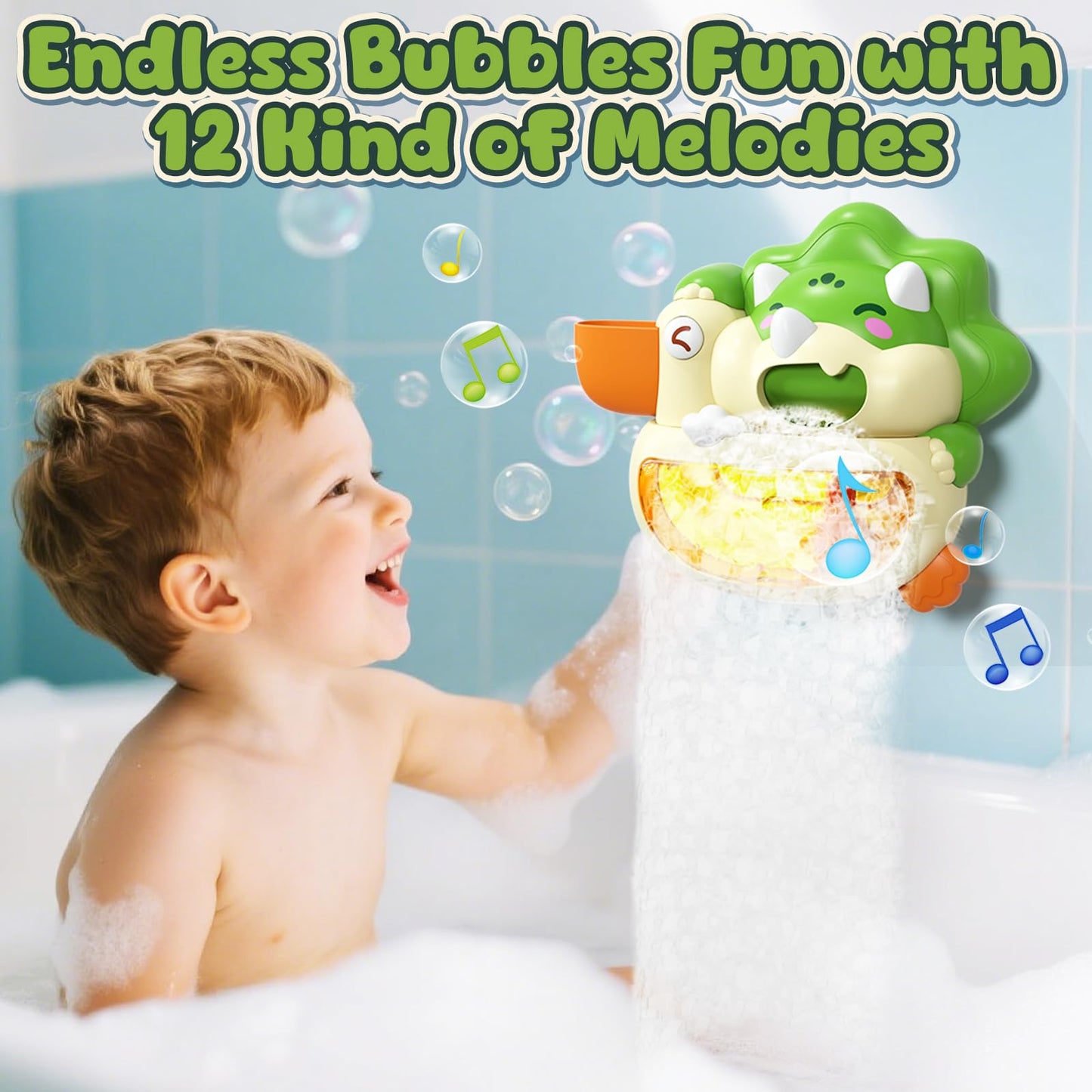 Lehoo Castle Bath Bubble Machine, Light Up Musical Bubble Bath Toys for Toddlers 1-3 Automatic Bubble Maker for Bathtub Dinosaur Toys for Bath