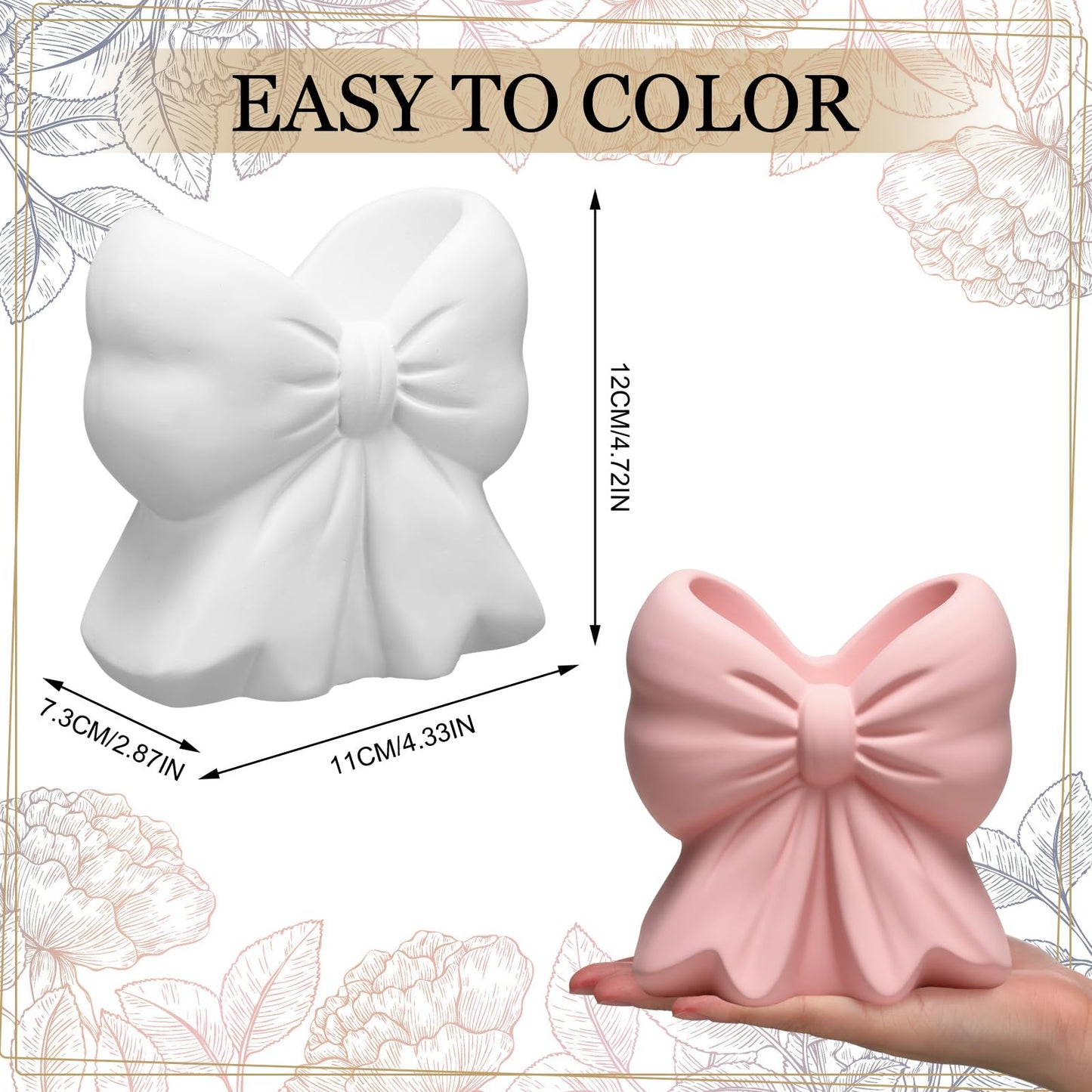 AceOrbit 6 Sets Paint Your Own Coquette Bow Succulent Planter Vase Ceramic Blank Unpainted Flower Pots DIY Paintable Porcelain Vase Kit for Adults Classroom Craft Project Activity Supplies
