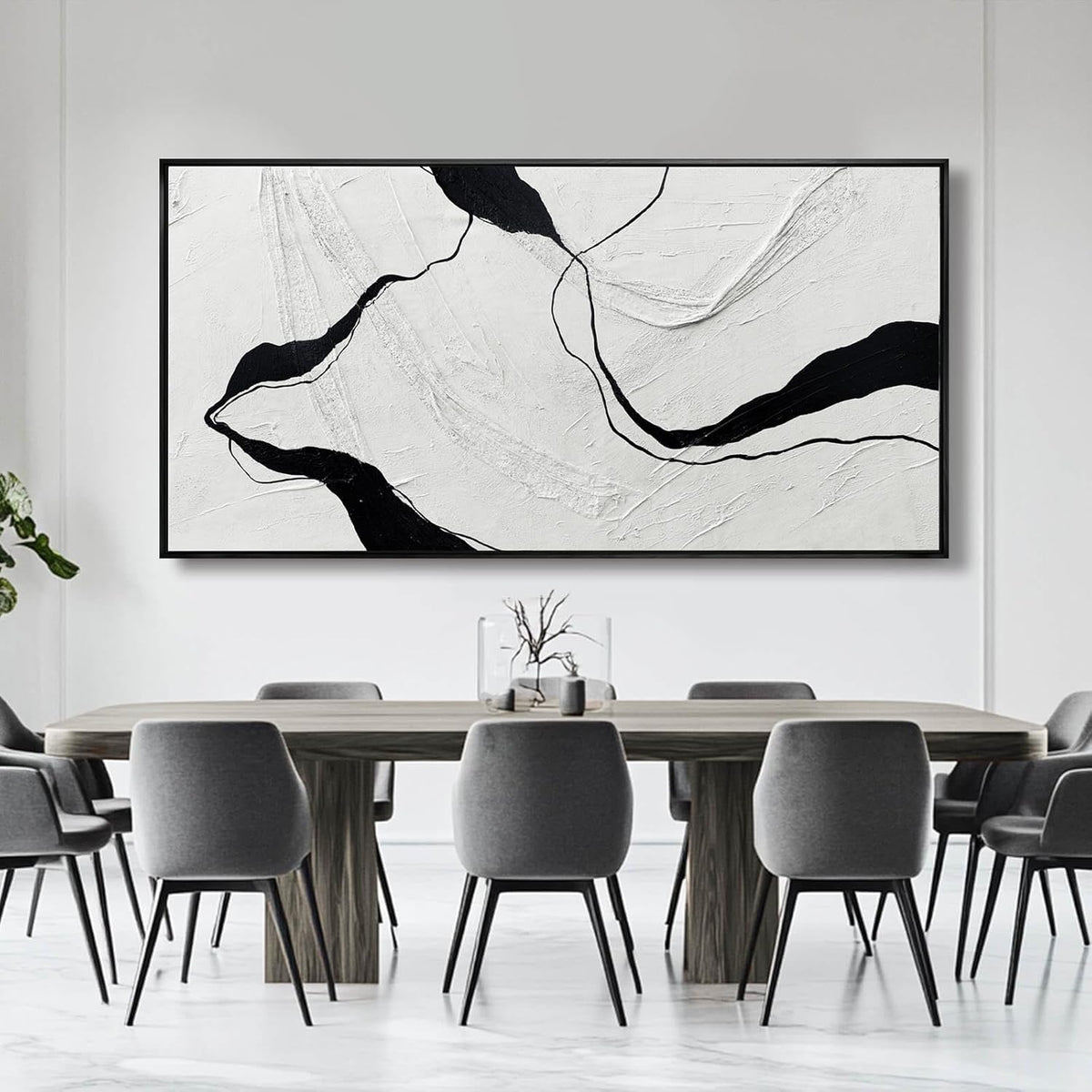 Large Framed Abstract Wall Art 29"x58" Black and White Contemporary Line Canvas Neutral Wall Decor for Modern Living Room Office Bedroom