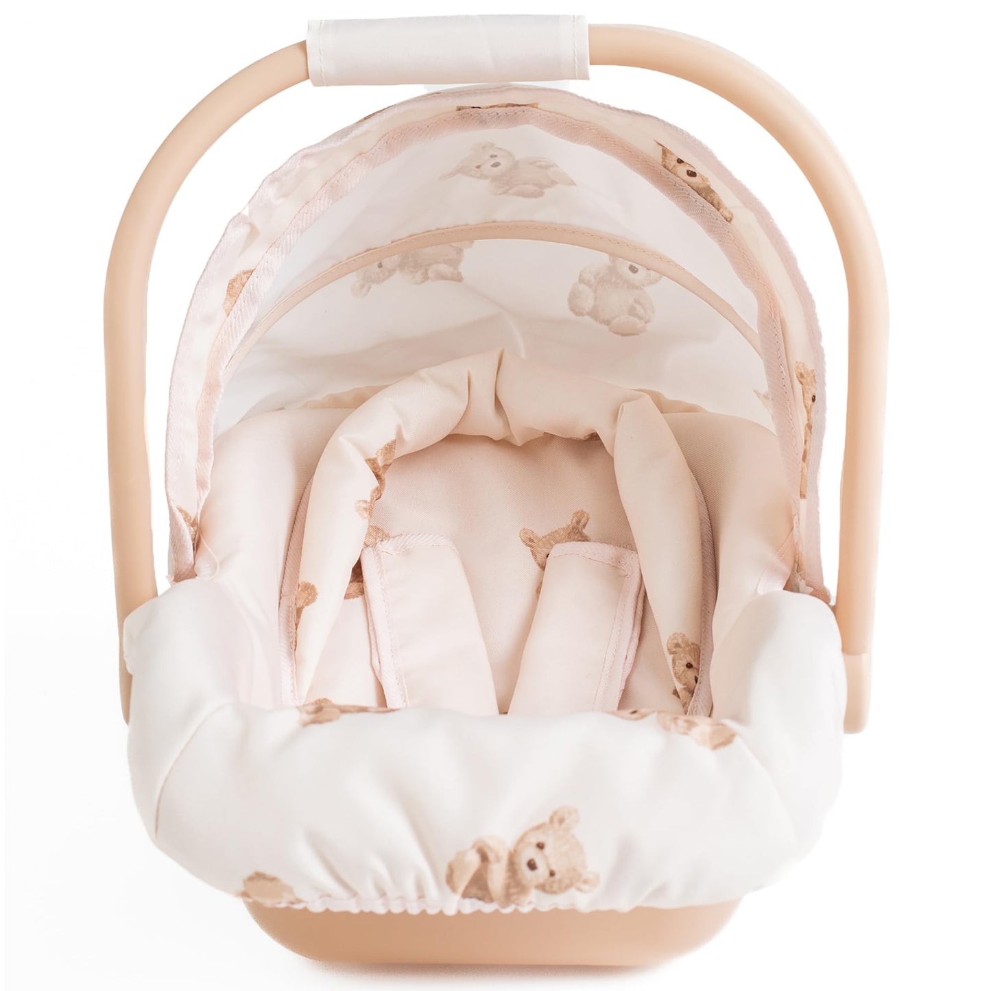 Roma Prams: Teddy Doll Car Seat - Beige-Cream-Bear, Carrier Travel Accessory, Adjustable Canopy & Handle, Roleplay Toy for Dolls Up to 16.5", Kids 3+