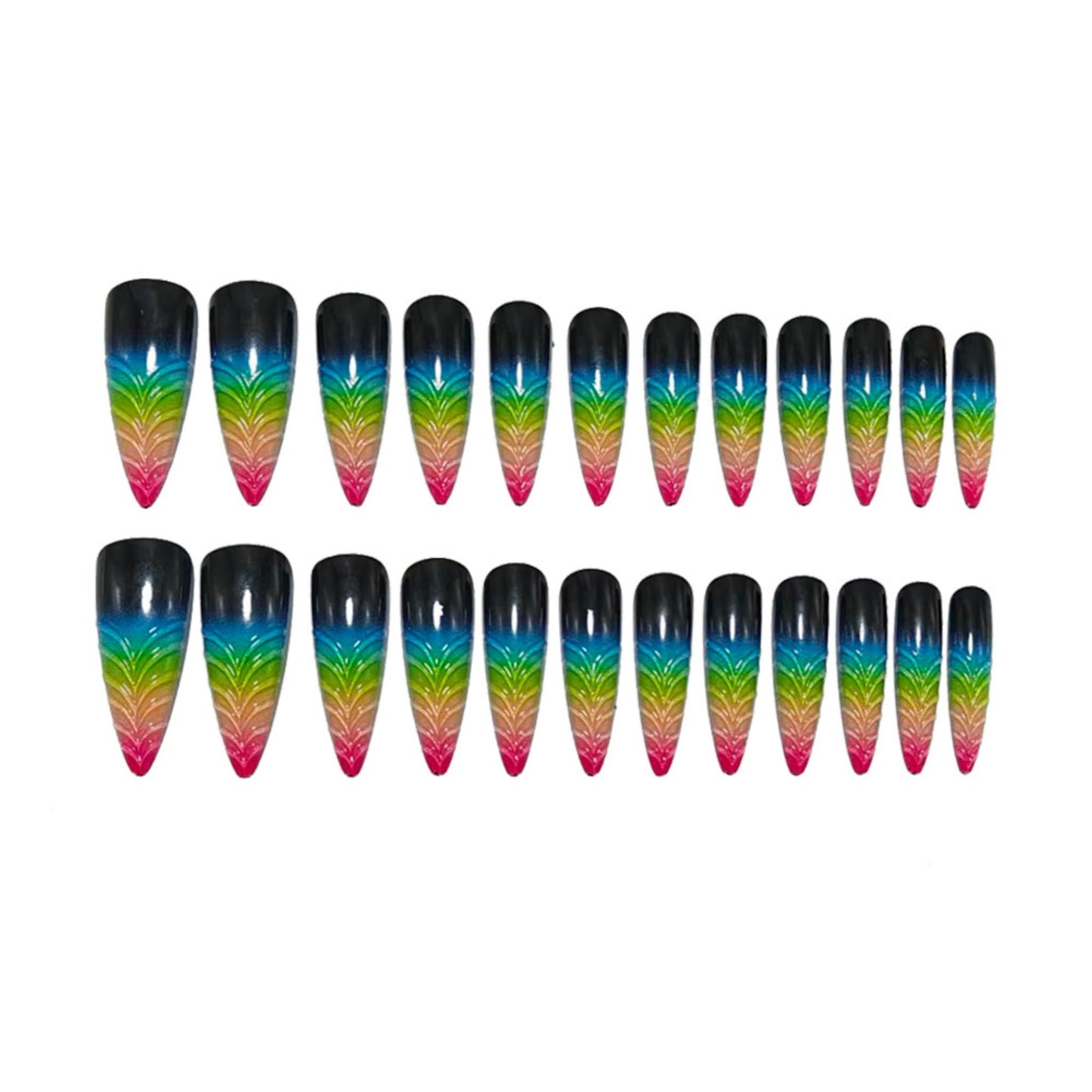 SEENEEY Long Press on Nails Stiletto Fake Nails Ombre Artificial Nail Extra Long Glitter Stick on Nail for Women 24pcs