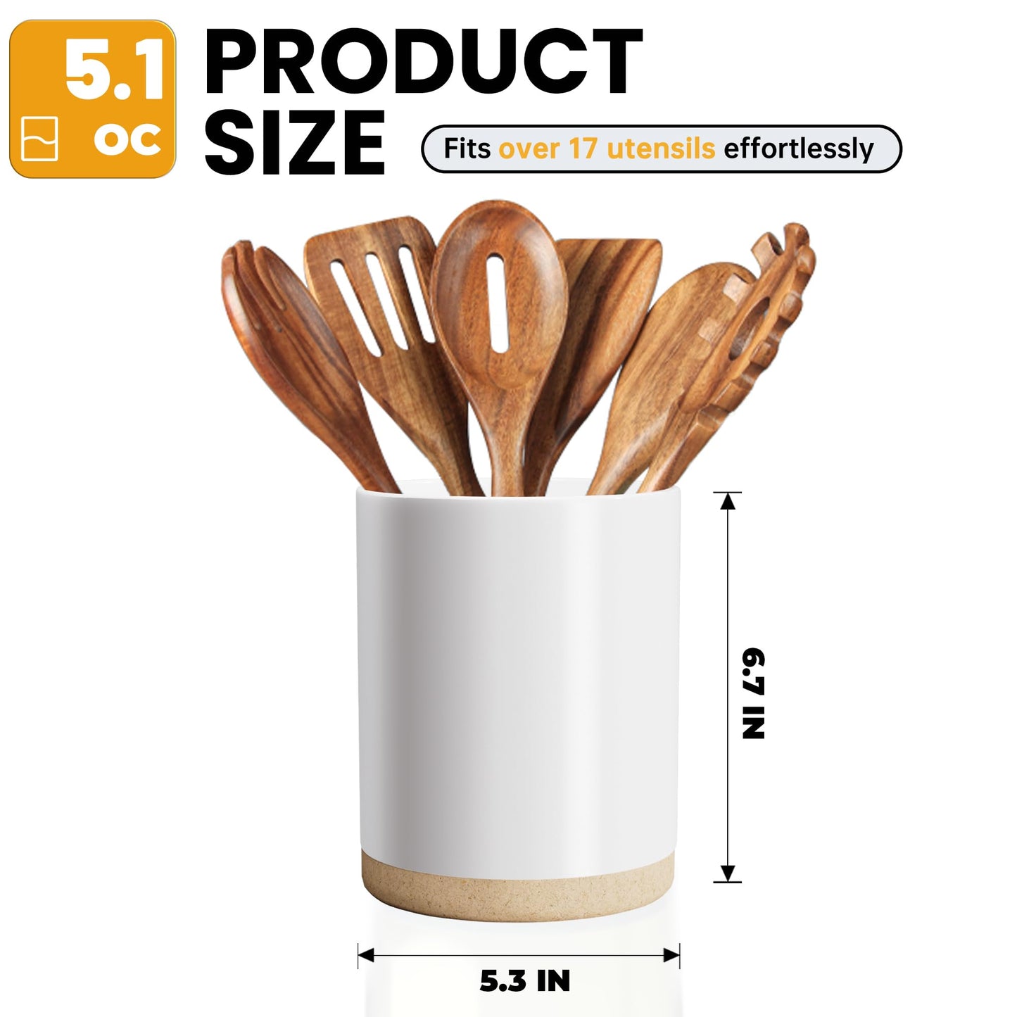 Taxenxar Ceramic Kitchen Utensil Holder for Countertop, Modern Crock with Non-Slip Cork Base, Counter Organizer for Cooking Tools , White