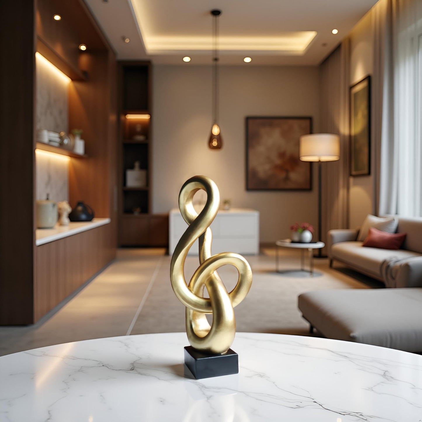 LAIKEARTS 16" Modern Abstract Ribbon Decorative Sculpture, Knot Sculptures,Home Decor,Coffee Table Statues,Dining Living Room Desk Decor,Musical Note,Golden