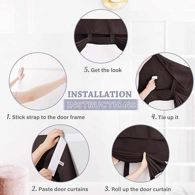 RYB Home Door Window Curtains for Patio Door, Room Darkening Draft Block Short Window Shades Privacy Thermal Insulated Blinds for French Door Window, W26 x L20 inch, Brown, 1 Panel